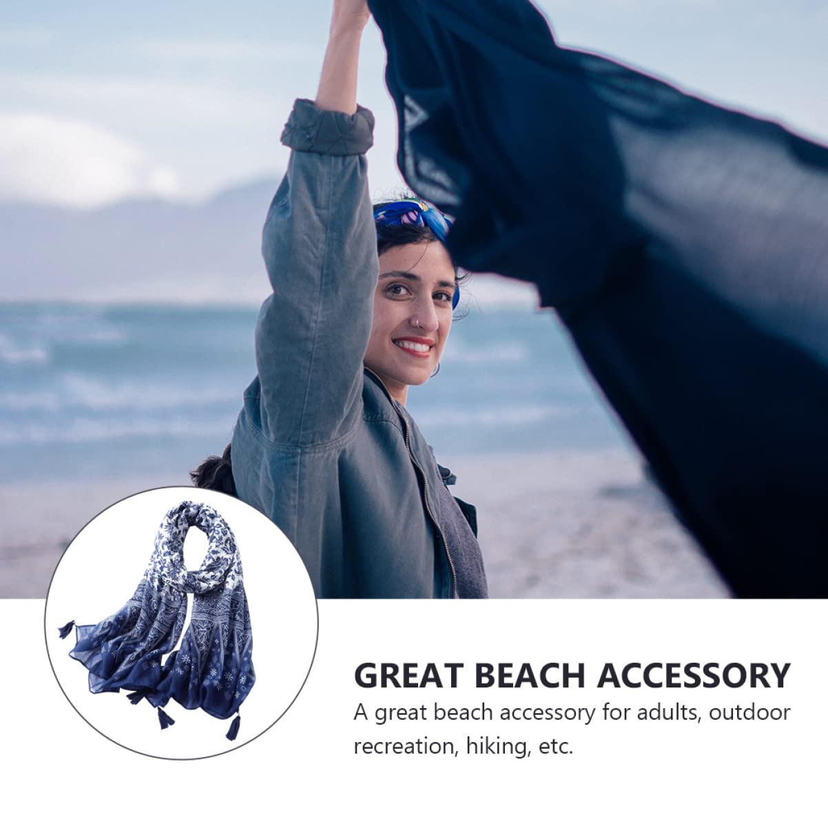 GALPADA 3pezzi Sciarpa Lunga Cotone Con Motivo Porcellana Blu e Bianco Elegante Sciarpa Frangia Femminile Per Picnic Spiaggia e Attività All Aperto