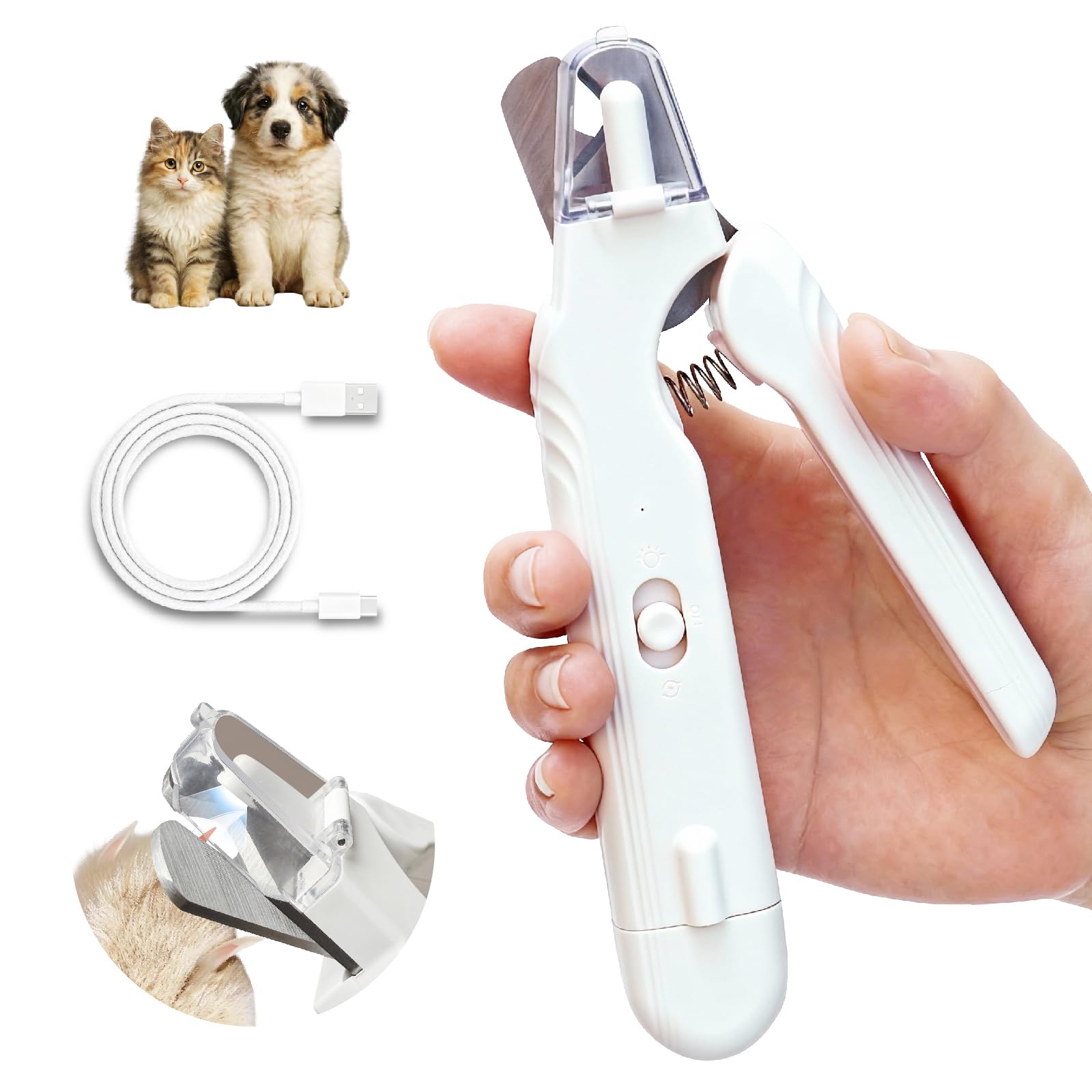 Safe 2-in-1 Dog & Cat Nail Clipper and Grinder LED Safety Light Illuminates the Quick to Prevent Over-Cutting or Bleeding, USB Rechargeable, Low Noise Motor Keeps Pets Calm Grooming for All Pet Sizes