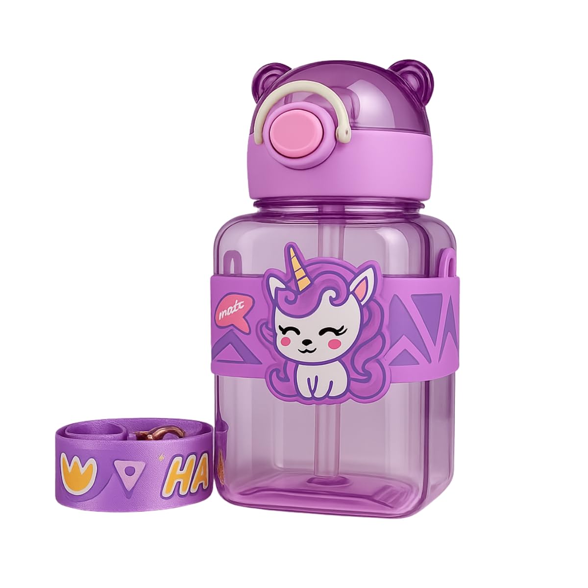GUCHIGU Kids Sipper Bottle with Straw for Baby | Leak-Proof, BPA-Free Water Bottle with Cute Design Lid & Strap | Easy Grip, 360° Drinking | Baby Toddler Water Sipper Cup (Purple, 600ml)-picture-15
