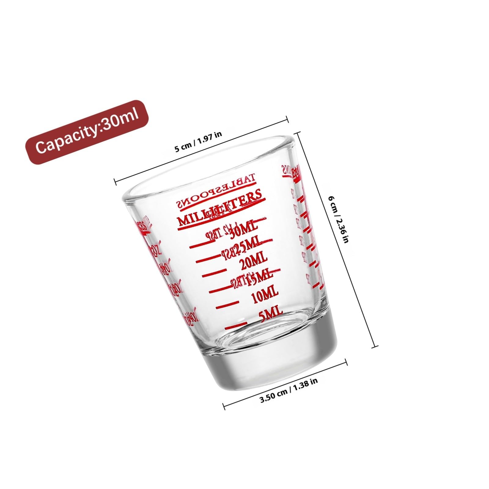 Messbecher Glas Klein mit Klarer Skala Transparentes Material für Präzises Messen in Küche und Riegel als Espresso Messbecher oder Shotglas