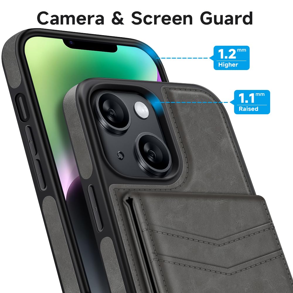 MOBESV Custodia In Pelle Per IPhone 14 Con Portafoglio E Supporto – Compatibile MagSafe, 5 Slot Carte, Grigio
