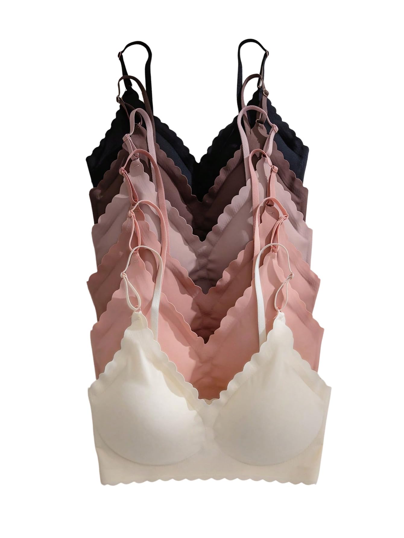 BEAUDRM Women's 6 Pieces Bra Scallop Seamless Padded Comfy Wireless Bralettes Cami Tops
