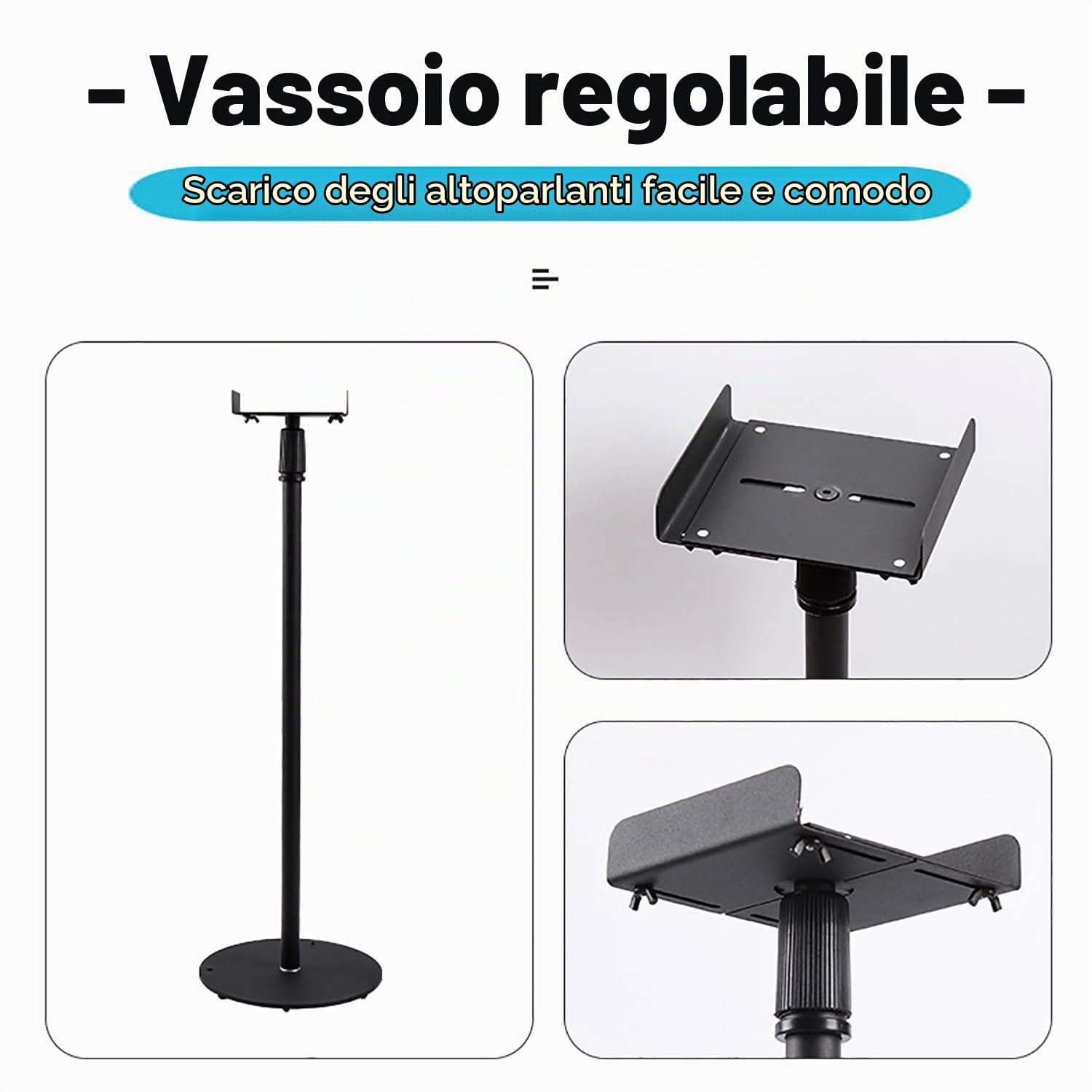 Supporto Casse Audio，Stativi per Casse，Satelliti Fino a 8 kg, Set da 2 Supporti da Pavimento,si Estende da 75 cm a 140 cm, Contiene Altoparlanti Satellitari e Piccoli da Scaffale
