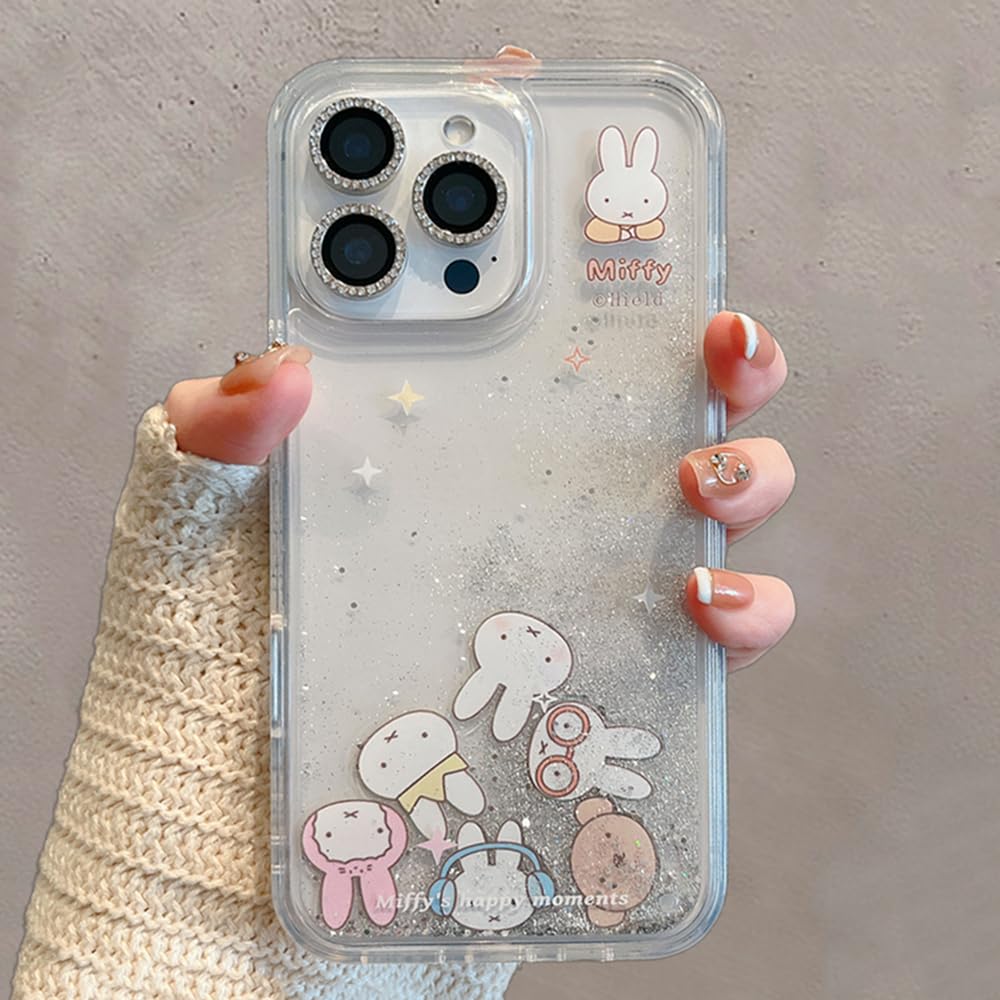 Miffy iPhone 16 Case Glitter Liquid Quicksand Transparent Cartoon Cover