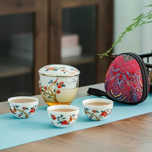 Miniatura 3 de Mozeo Juego de té de cerámica portátil, juego de tetera de porcelana china de kungfu, tetera todo en uno, colador de té, 3 tazas de té, 1 bolsa de