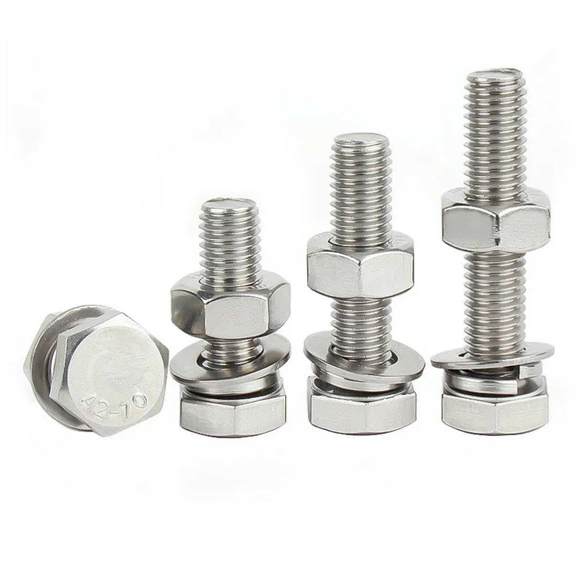 20-1 pièces 304 vis à tête hexagonale en Acier Inoxydable écrous rondelles Plates rondelles de Blocage Kit Hexagonal Ensemble M3 M4 M5 M6 M8 M10 M12 M14 M16-M4 (20 Jeux) -90mm