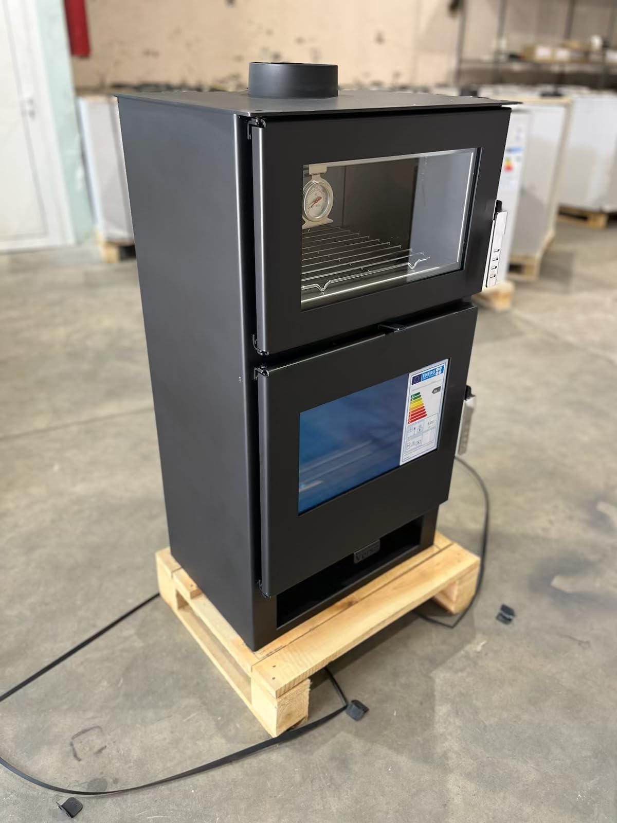 Poêle à bois classe A+ avec compartiment de cuisson - En acier inoxydable Verso F - 9 kW - Four à bois multiusage