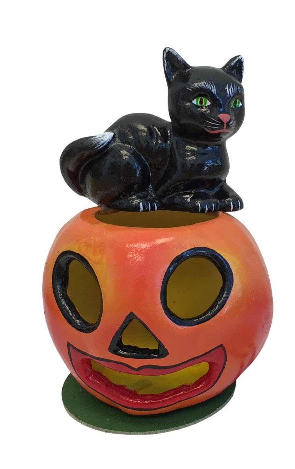 402-20 - Paper Mache Candy Container - Cat on Pumpkin - 4.5
