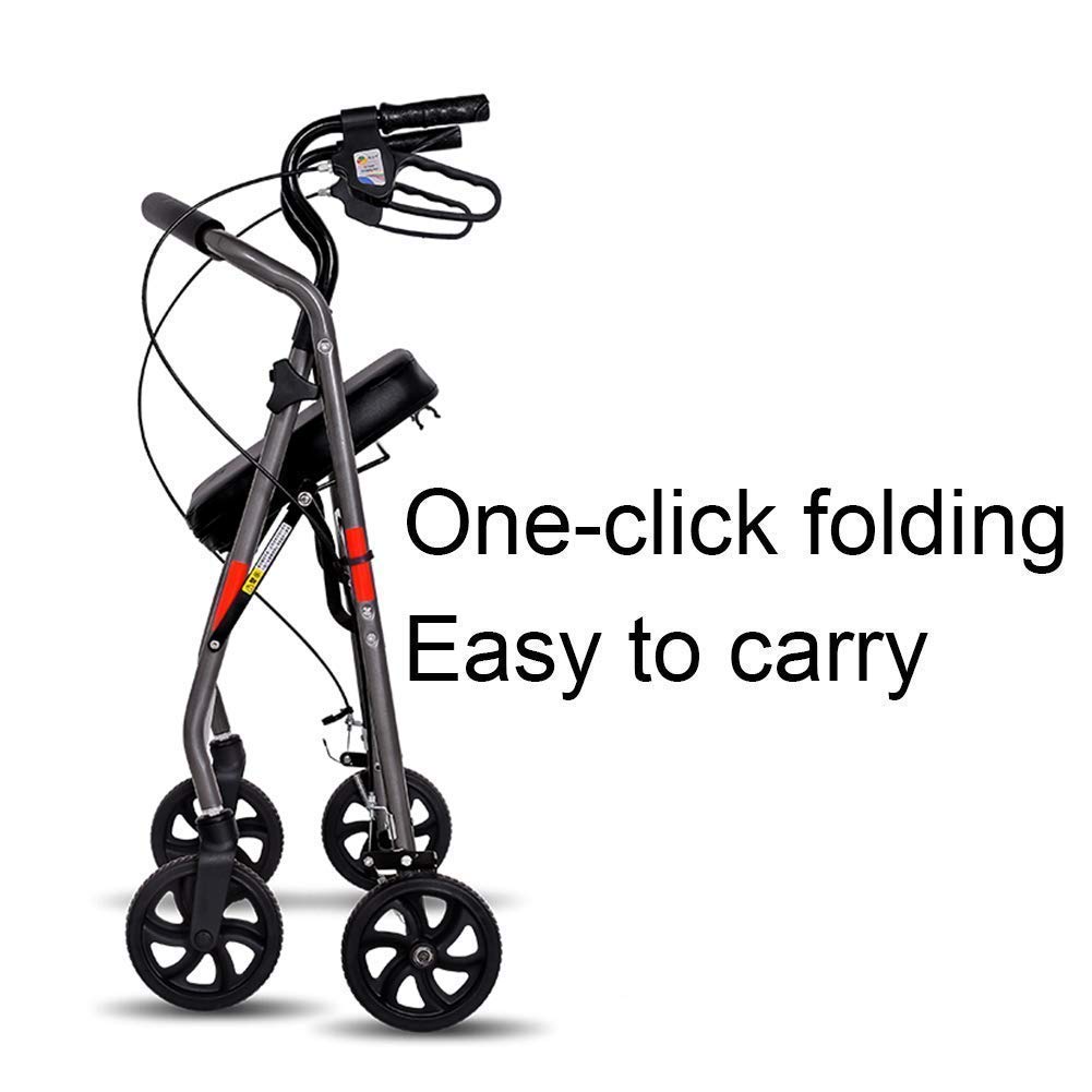 Chodziki dla seniorów Chodzik, Rollator Składany chodzik czterokołowy z wyściełanym siedziskiem Blokowane hamulce Ergonomiczne uchwyty Koszyk na zakupy Ograniczona pomoc w poruszaniu się, Spacerowy