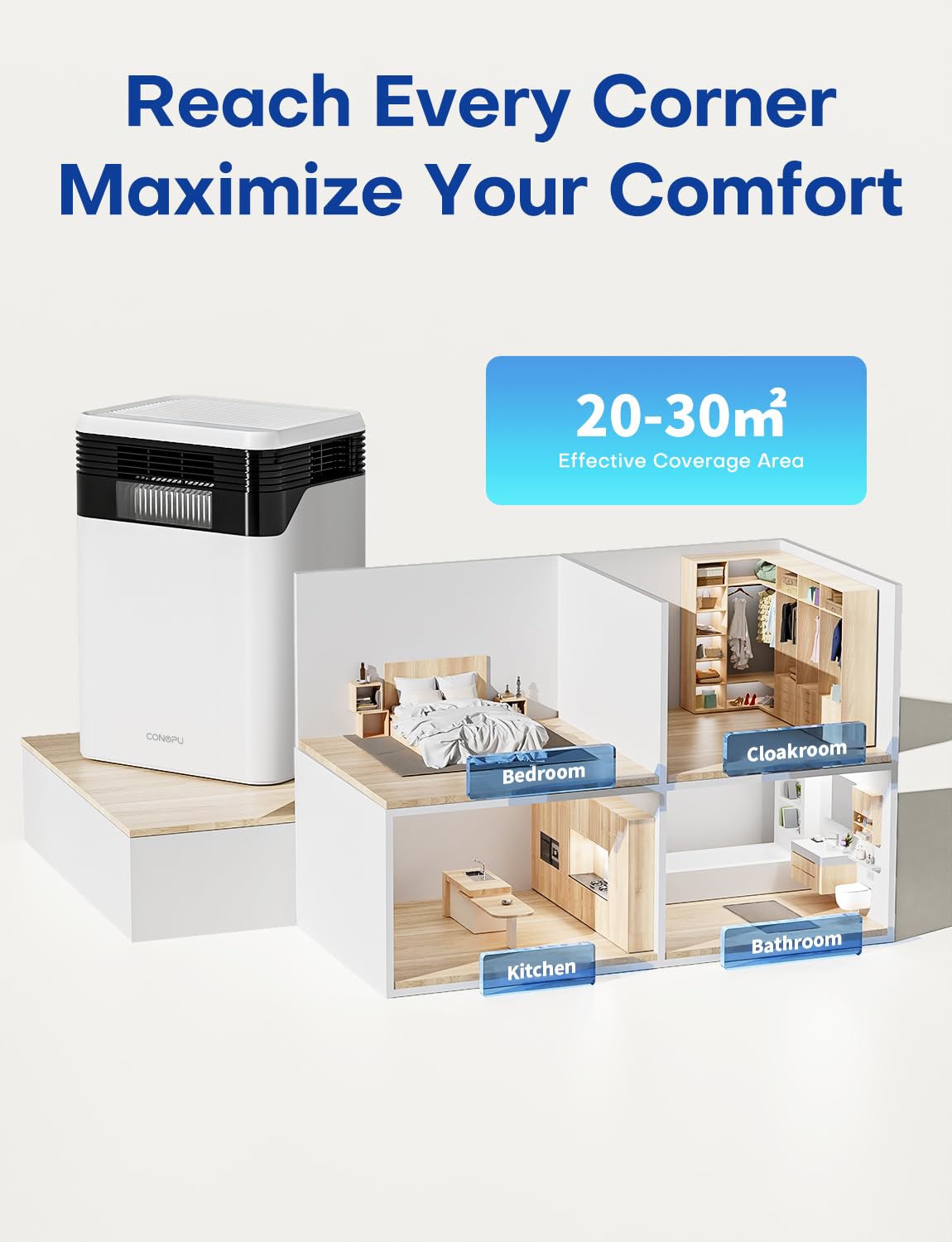 CONOPU Deumidificatore, 4 Semiconduttori, 1700ml/Giorno, Deumidificatore Casa, 3 Modalità Intelligenti e LED Tempo Reale, Sbrinamento Automatico, Silenzioso a 33 dB, 24 Ore Timer