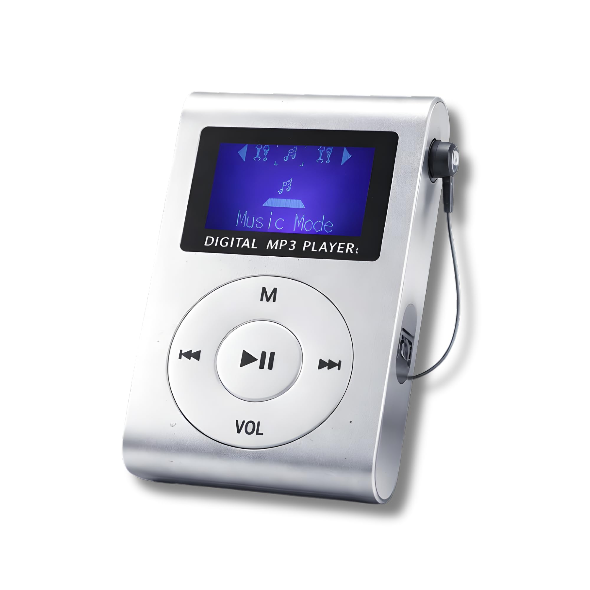 Drumstone Mini MP3 Music Player with LCD Display, Portable Digital Audio Player Supports Up to 64GB Memory Card, Compact Design for Sports, Travel & Everyday Listening – Silver