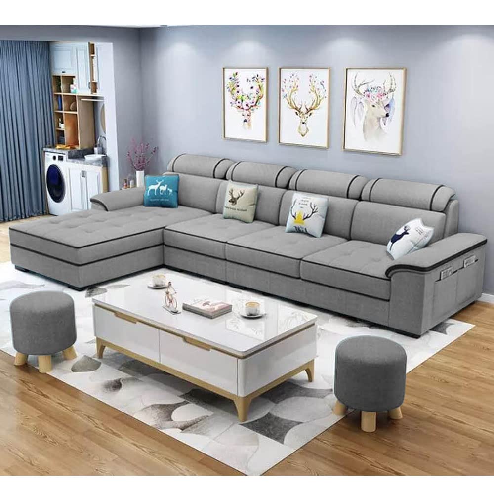 Casaliving Yury 6 Seater L Shape Sofa Set for Living Room | Color - Grey | Left Side Sofa-image-30