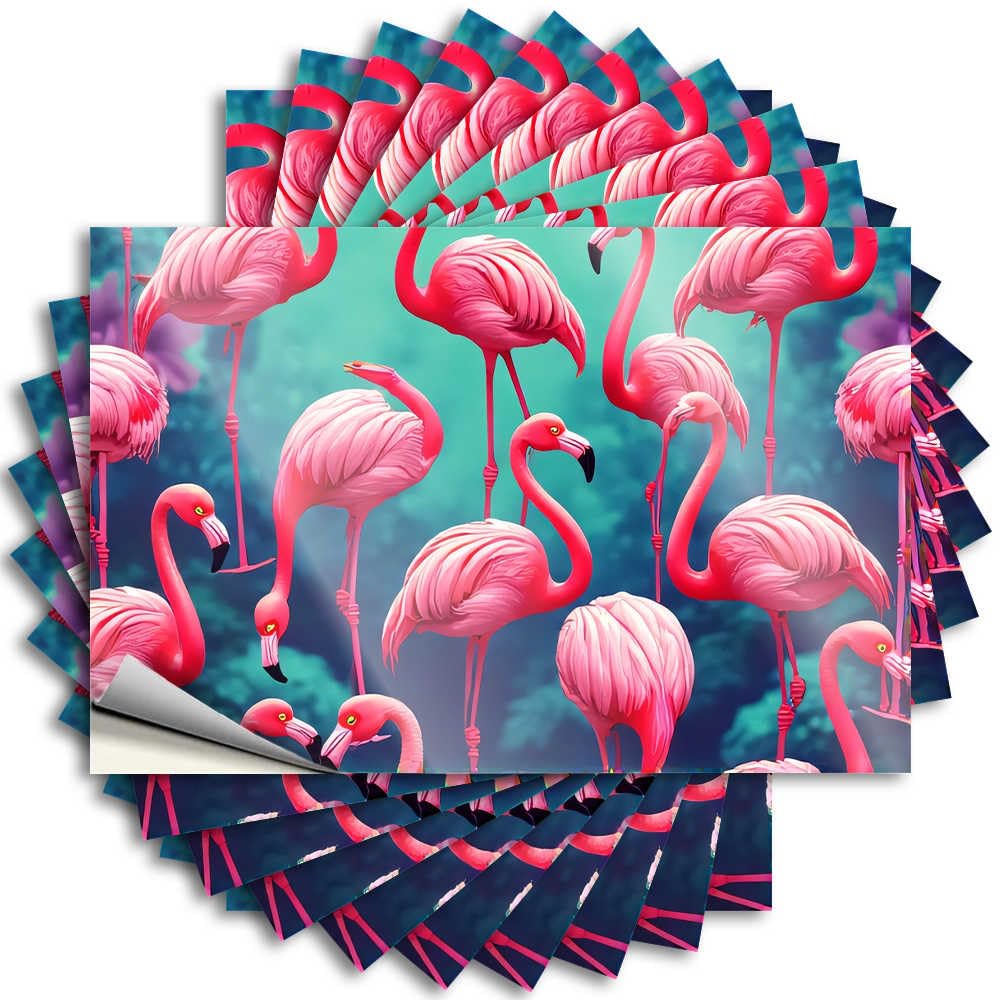 Stickers Book Music Decor Window Exotic Pink Flamingos in Tropical Paradise - No Residue Decals for Christmas(8X12CM)