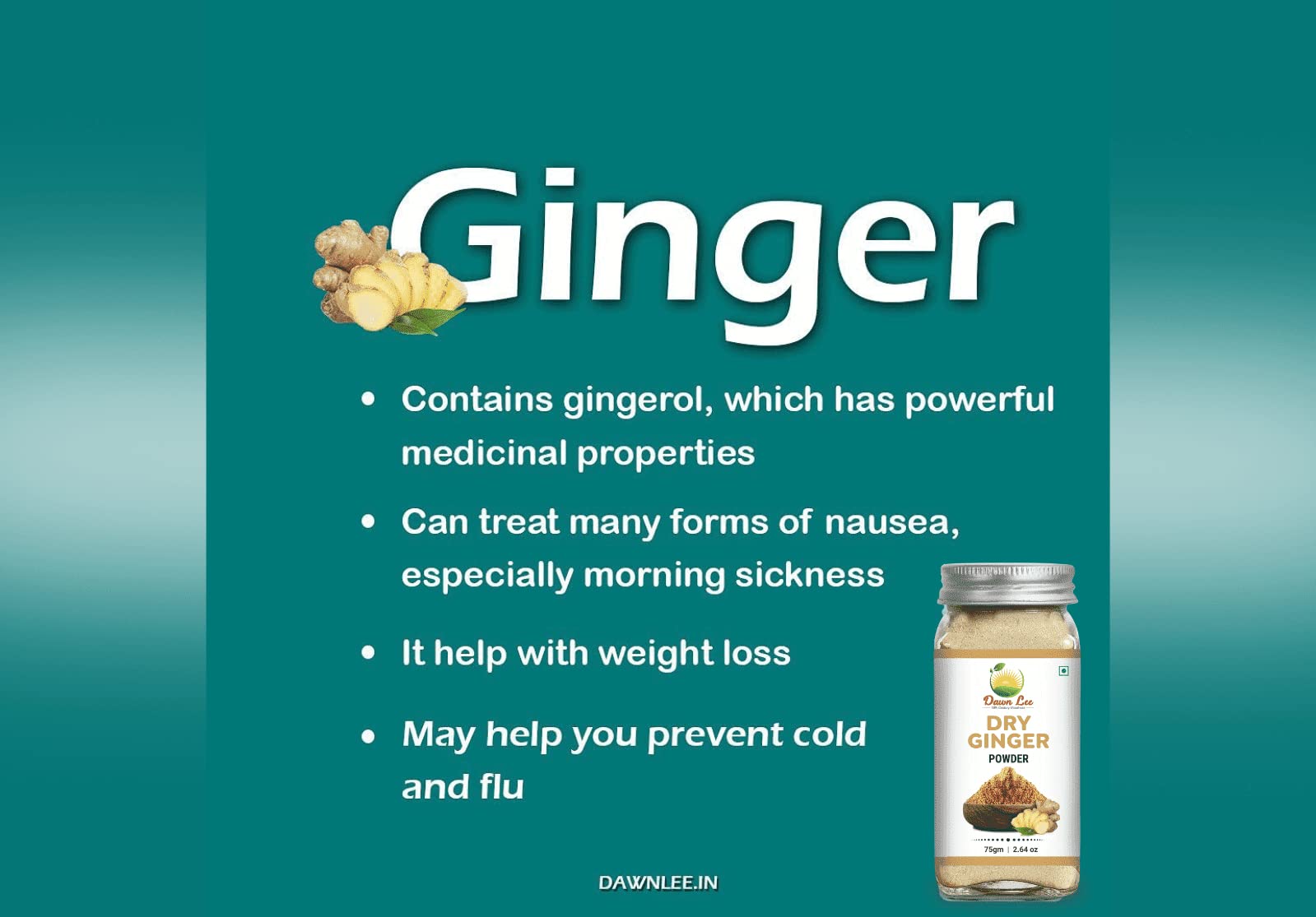 Dawn Lee Dry Ginger Powder (Sonth) 100g | Extra Spicy & Aromatic | High Gingerol | Organic & Non-GMO | Gluten-Free | No Preservatives | For Cooking, Tea, Kadha, Baking, Smoothies & Ayurveda - Image 3 thumbnail