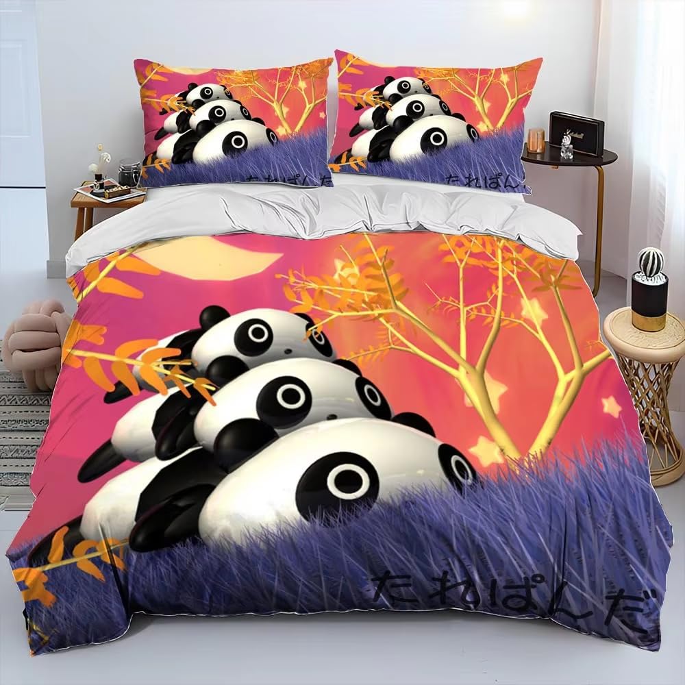 NDXRWDZR Super King Size Duvet Set Cute Panda Duvet Cover with Zipper Closure Bedding for Aldults Kids Soft Breathable Microfiber Cover 260x220 cm + 2 Pillowcases 50x75 cm