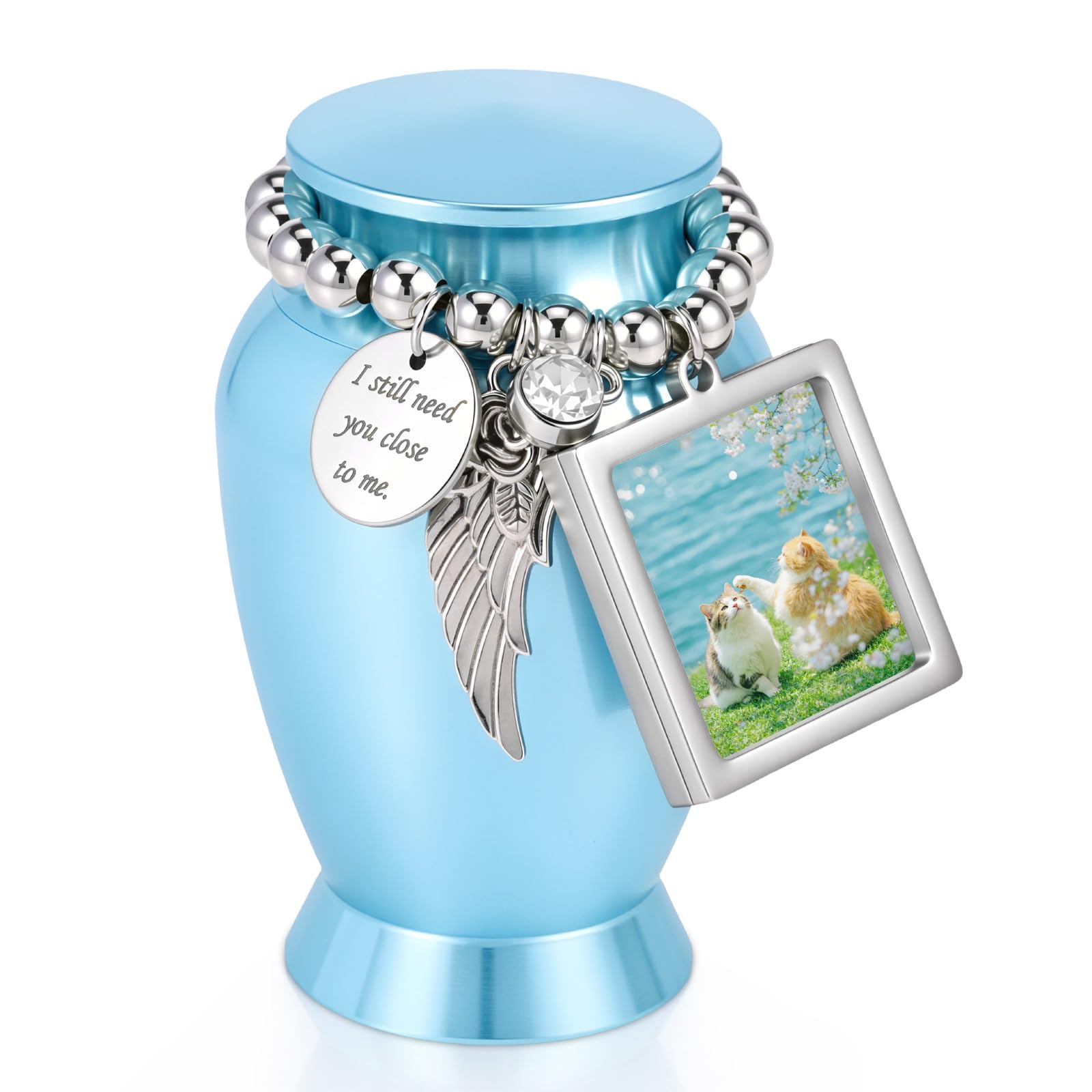 Mini Cremation Urn,Keepsake Memorial Container Aluminum Alloy, Small Keepsake Urn with Photo Frame Holder for Human or Pet Ashes Funeral Remembrance Decor