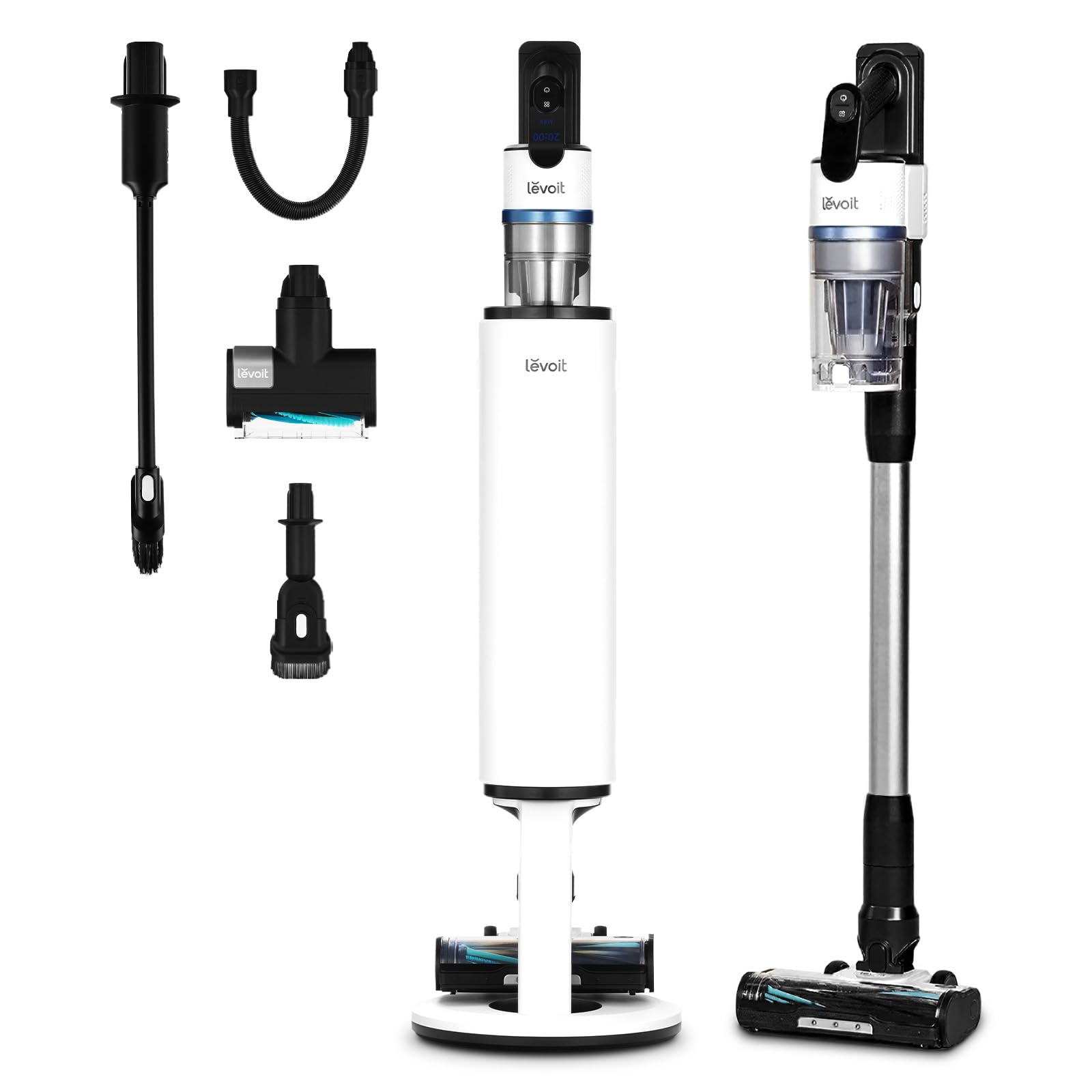 LEVOIT AERO Cordless Vacuum with Auto-Empty Station, HyperPulse Technology, Anti-Tangle Brush, 5-Stage Filtration, HEPA Filter, Up to 70 Mins, Powerful Suction for Pet Hair, Carpet, Hard Floor, White