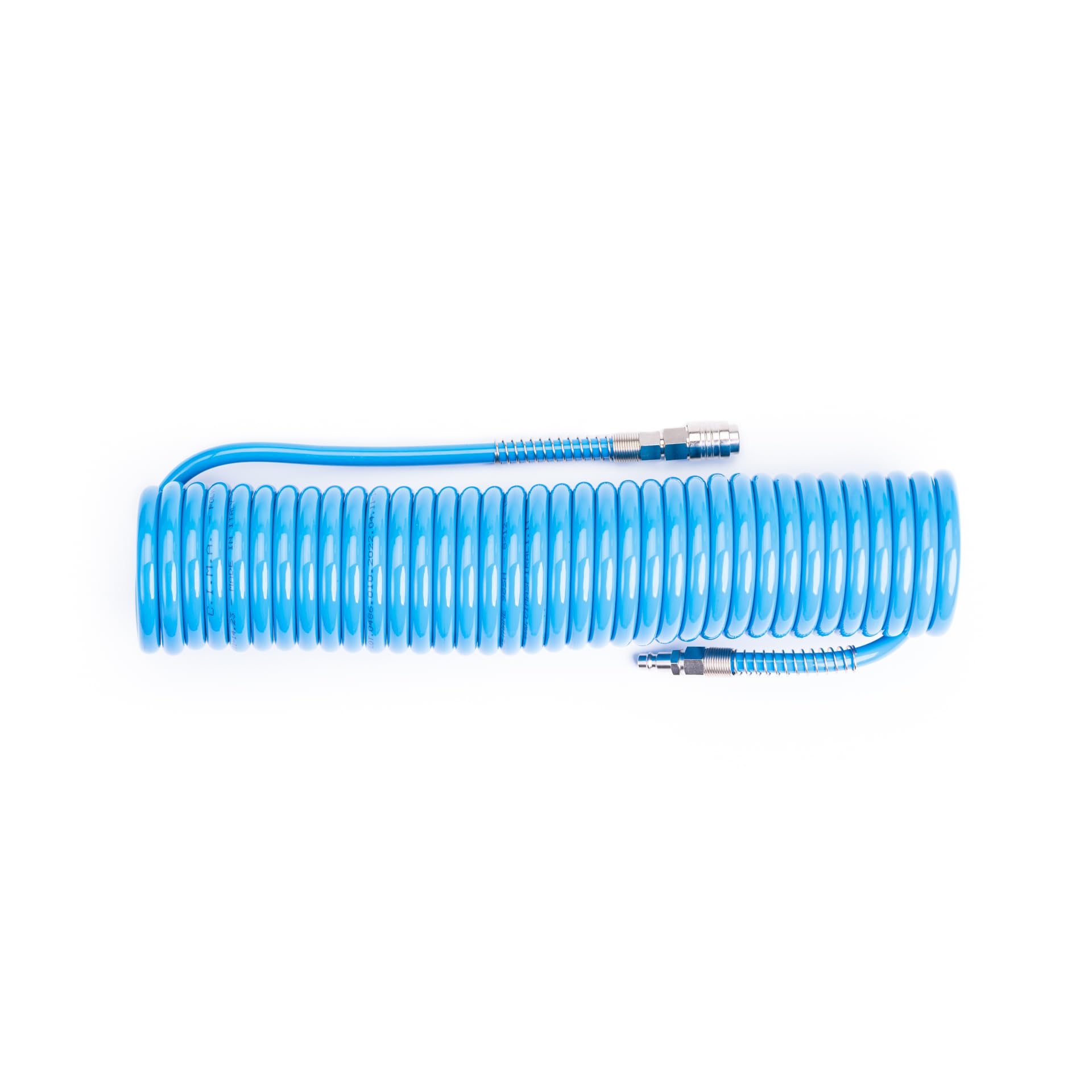 Tubo en espiral de poliuretano PU Ø 8 x 12 mm longitud 15 m con empalmes de conexión rápida. Con terminales 10+30 cm