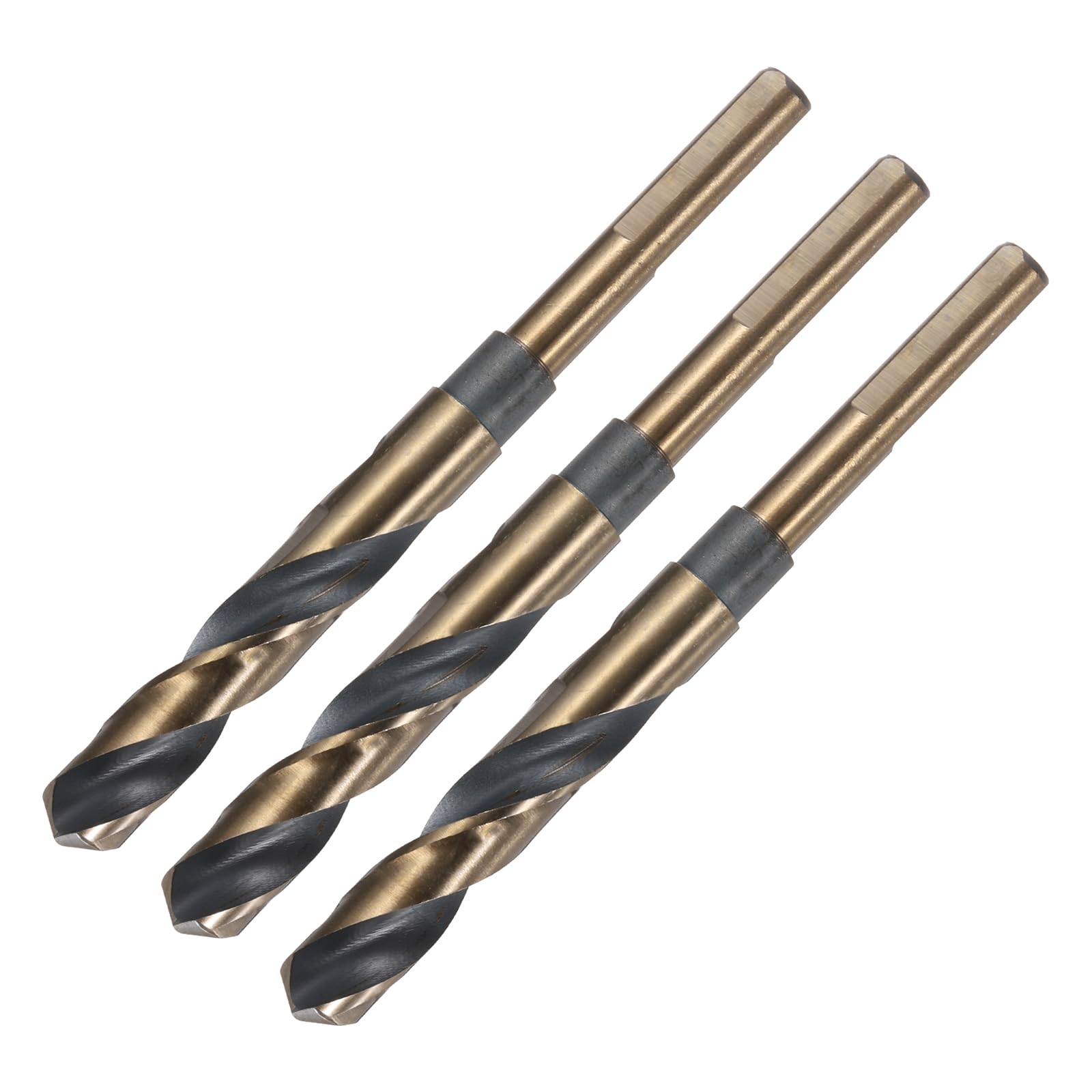uxcell 3pcs Reduced Shank Twist Drill Bits 14mm Black Nitride & Gold Titanium Coated High Speed Steel 4341 with 10mm Shank for Stainless Steel Alloy