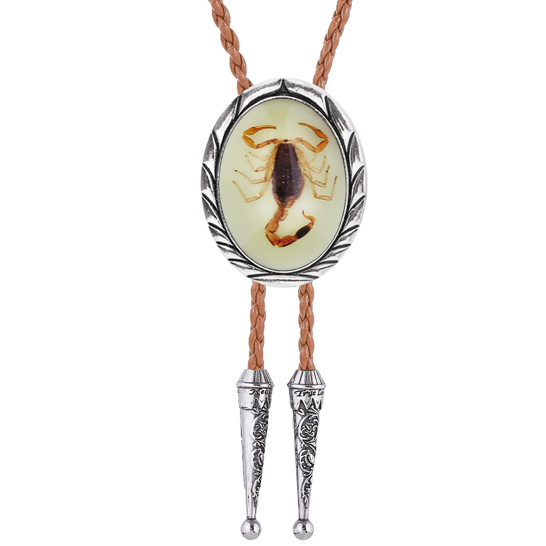 Btilasif Bolo Tie Brown for Men, Scorpion Luminous Stone Cowboy Tie Western Leather Necktie Necklace for Women