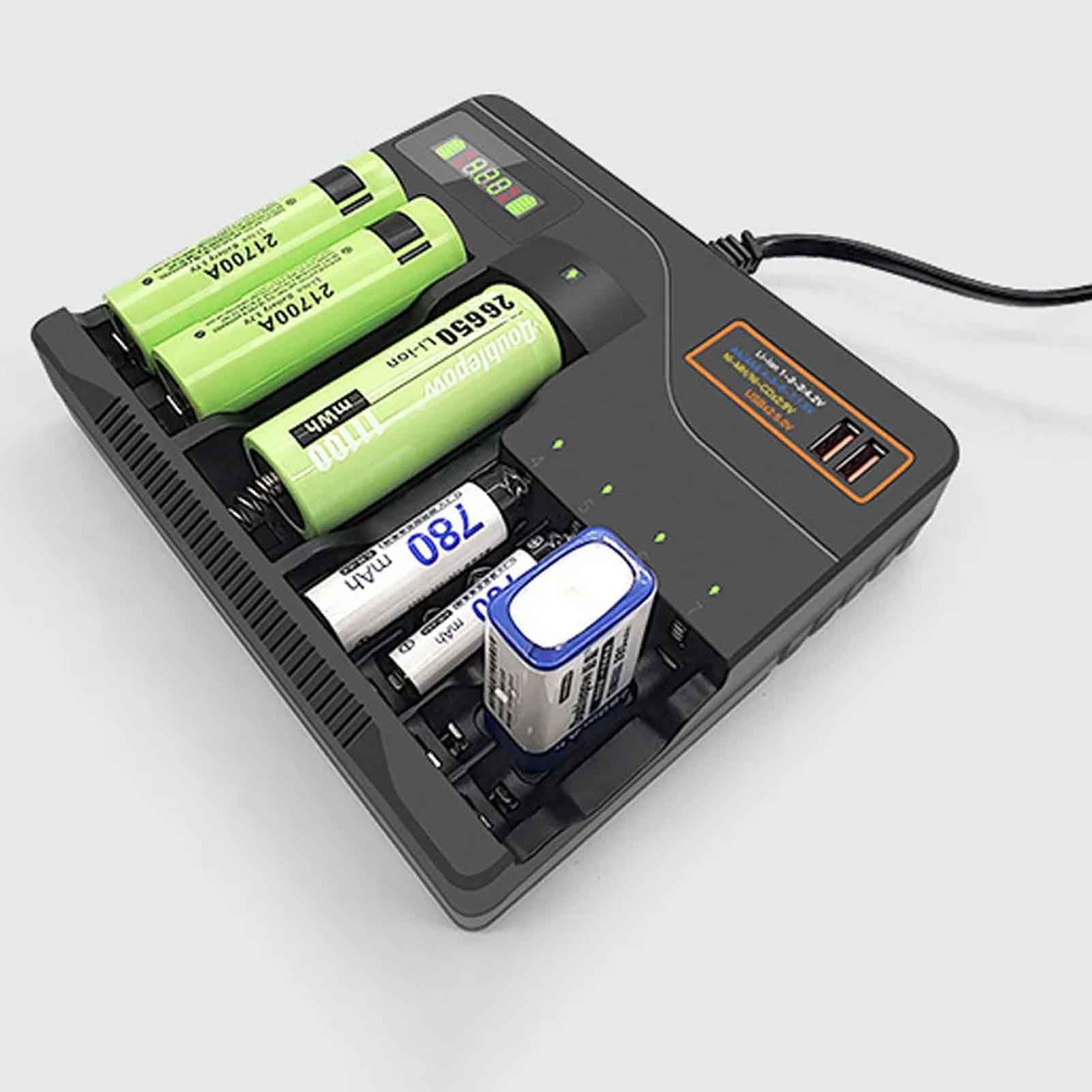 Toplionace Chargeur Multi Emplacements pour Batterie Au Lithium 110-220V pour Batterie AA Batterie Au Lithium 3.7V Batterie Nickel Hydrure Métallique 9V Style Général