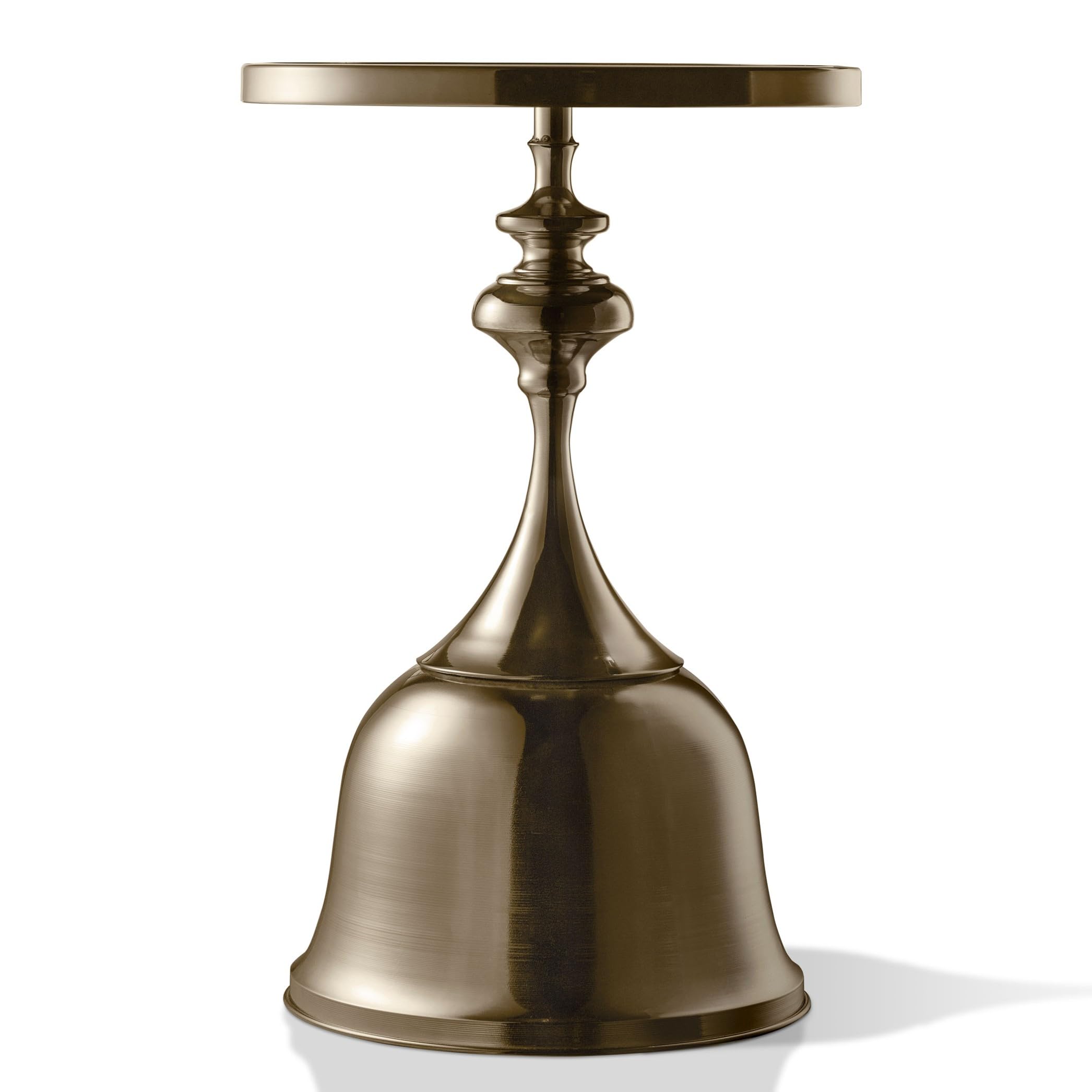 homes: inside + out halric modern 24" tall round end table with decorated tabletop and iron metal base, accent furniture, elegant pedestal stand for living room, home office, antique brass