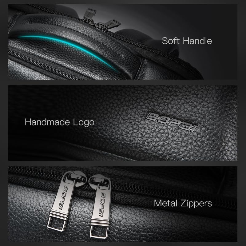 BOPai Genuine Leather Backpack for Men Multi-Function 15.6 inch Laptop Premium Executive Business Travel Friendly Smart Rucksack Anti Theft Large Capacity Office Classic Black - Image 2