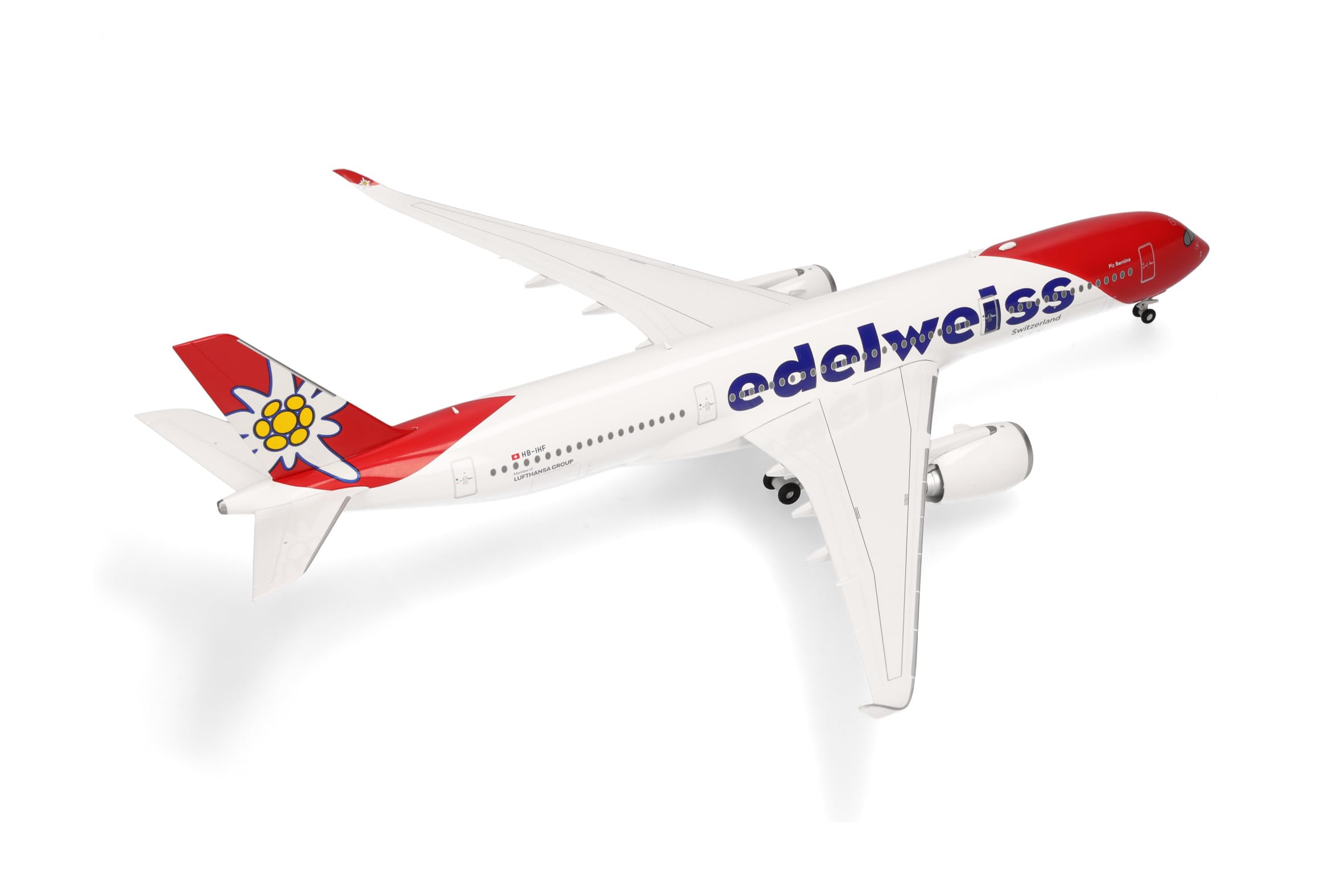 Herpa Modellino aereo Edelweiss Air Airbus A350-900 – HB-IHF "Piz Bernina", miniatura in scala 1:200, da collezione, senza supporto, in plastica