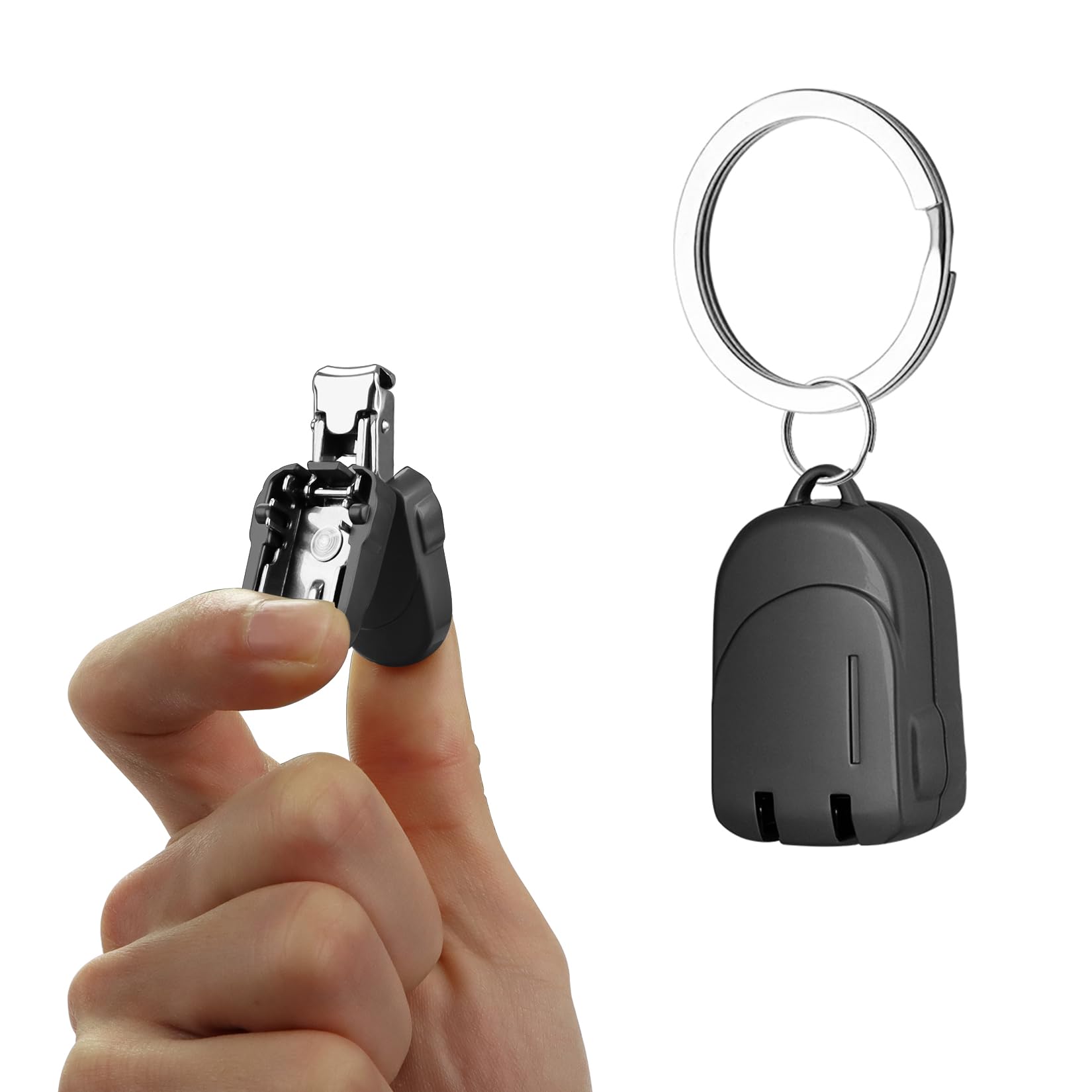 Portable Folding Mini Nail Clippers,All Metal Compact Small Nail Trimmers with Backpack Patterns,Stainless Steel Nail Clippers Keychain Accessories for Travel,Keychain Nail Clipper Black