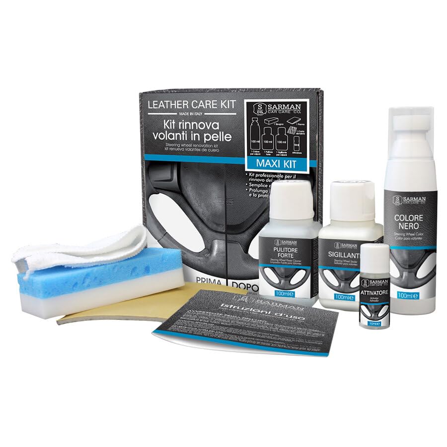 SARMAN Kit Rinnova volanti in pelle | colore nero | universale | Elimina Usura | Protezione Lunga Durata
