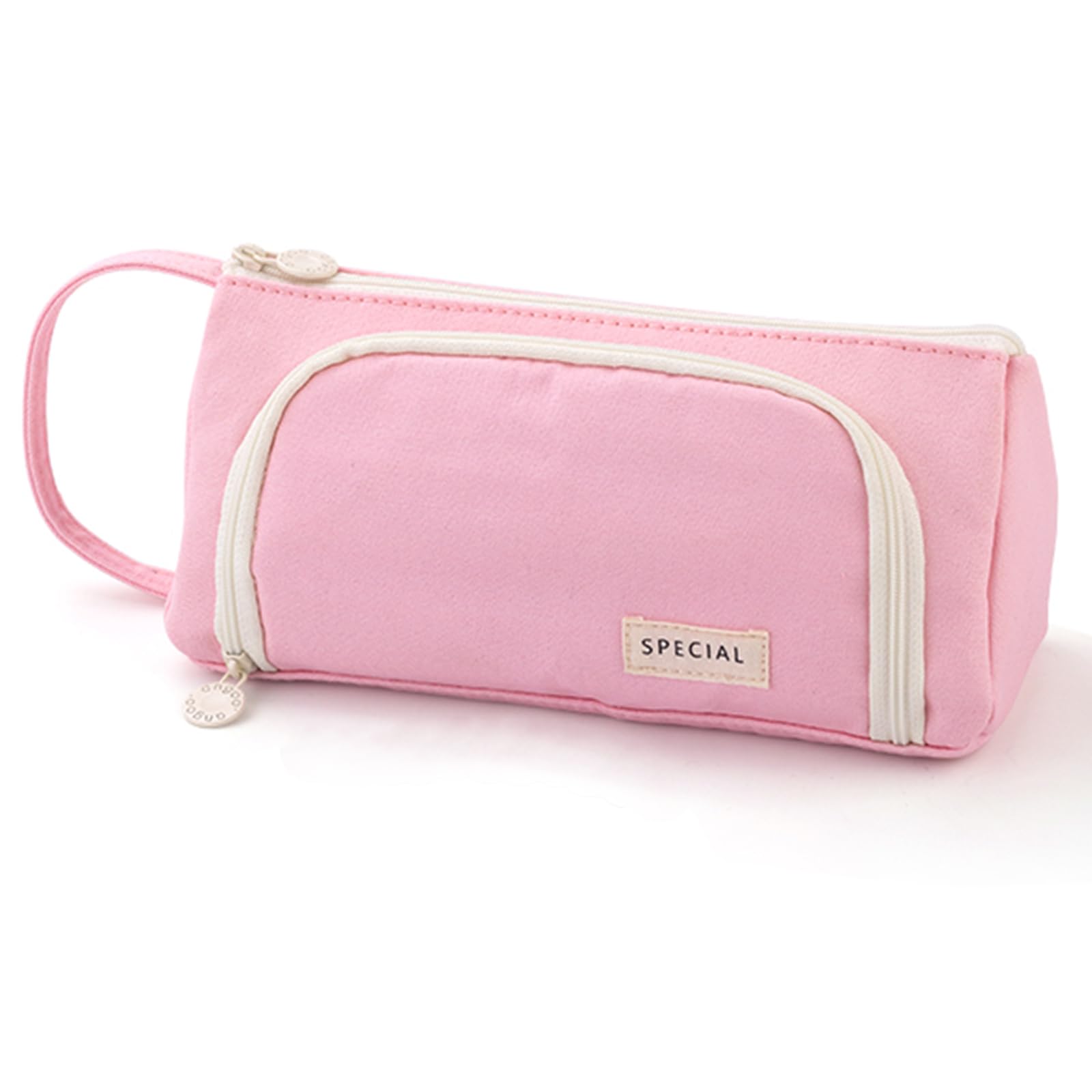 ONCCI Girls Pencil Case - Large Capacity Teenager Case for School & Office (Creme-Pink), 21 cm x 9 cm x 10 cm