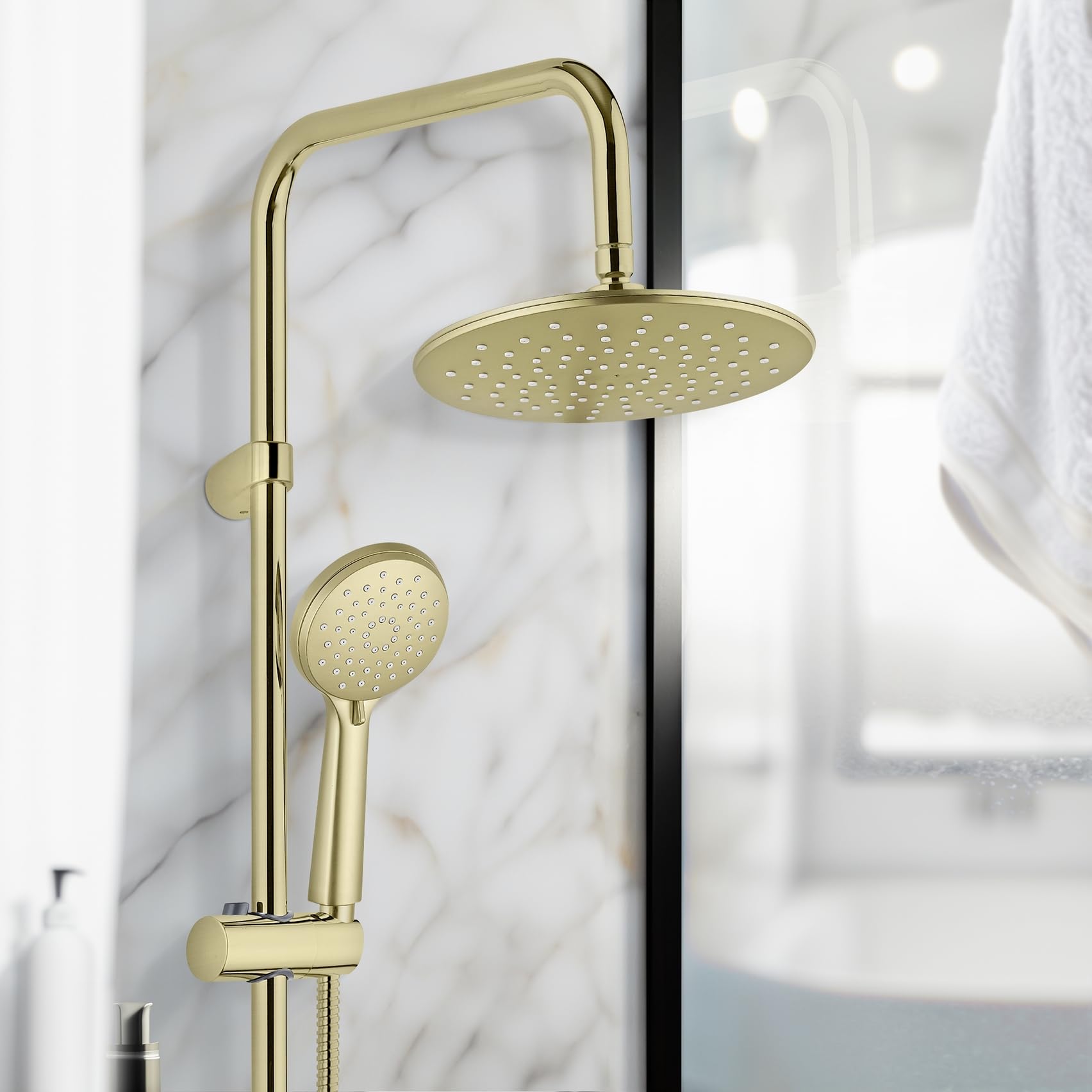 WENKO Duschsystem Mod. Young Line - Regenduschkopf und Handbrause mit 3 Funktionen - Edelstahl - Gold