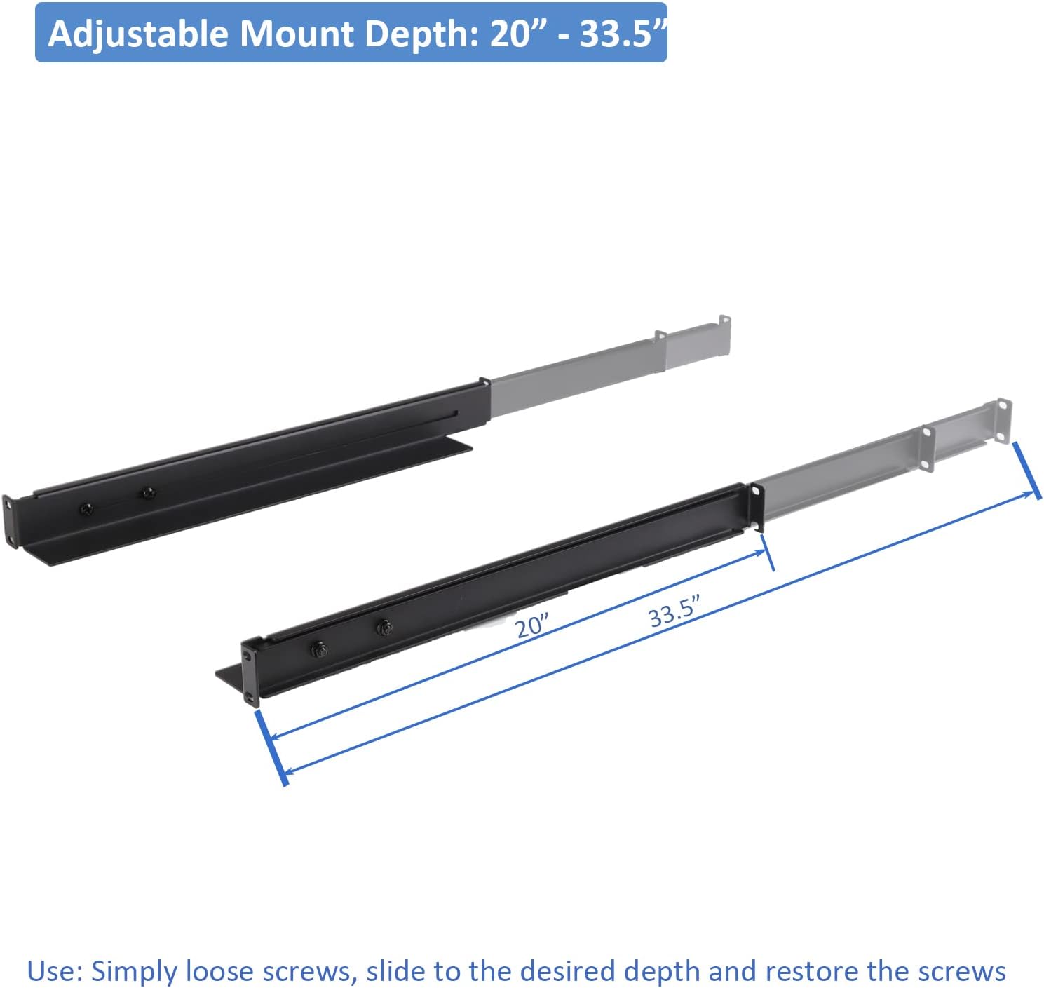Aeons 1U Heavy Duty Server Rack Rails Adjustable Mounting Depth 20-33.5 inch Universal 4-Post Rack Mount Supporting Server Shelf Rails Kit L-Shape