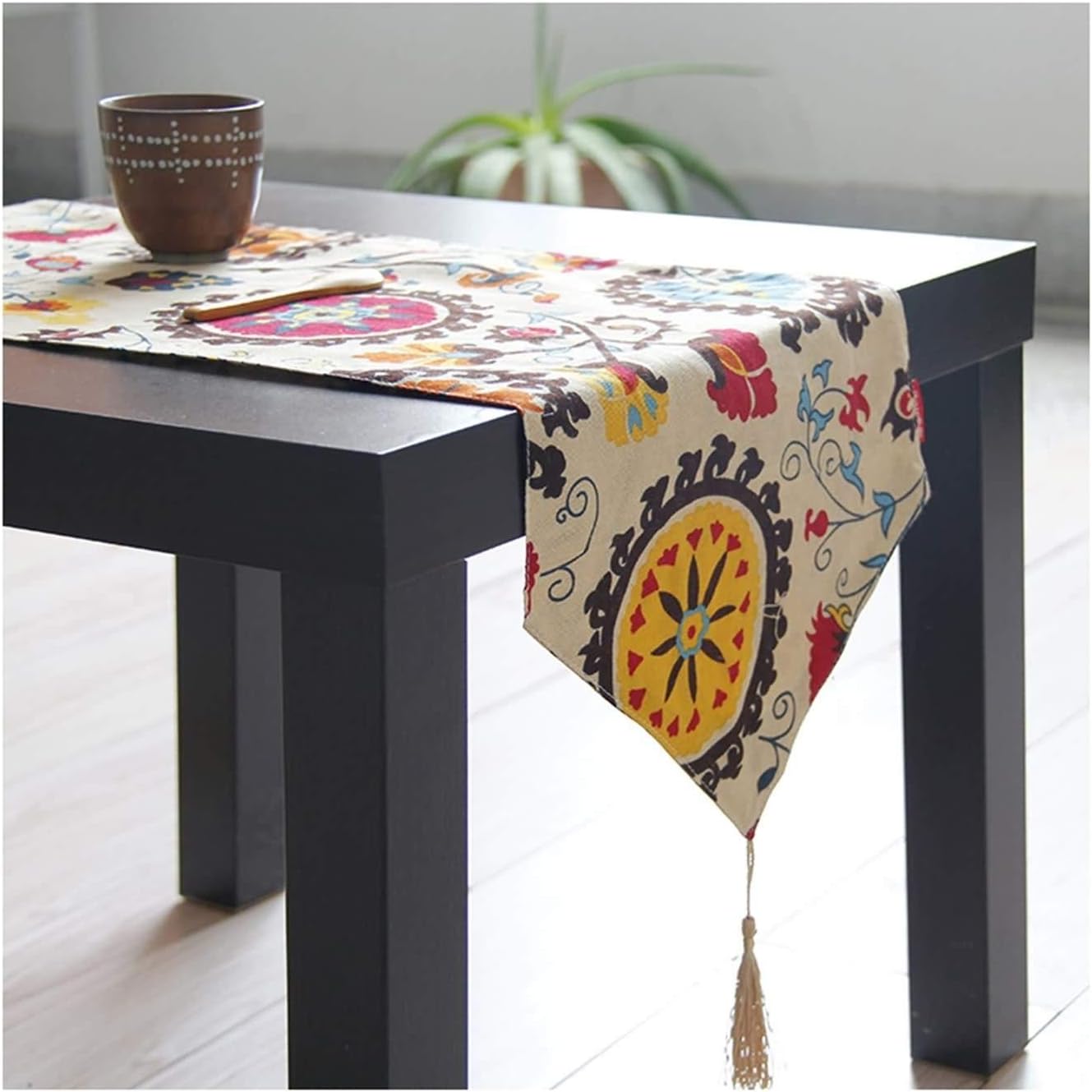 Table Runner Decorative,30x200CM,Flowers with Tassel Table Runner Small Rectangle Table Linen Cotton,Table Runner Decorative Colorful
