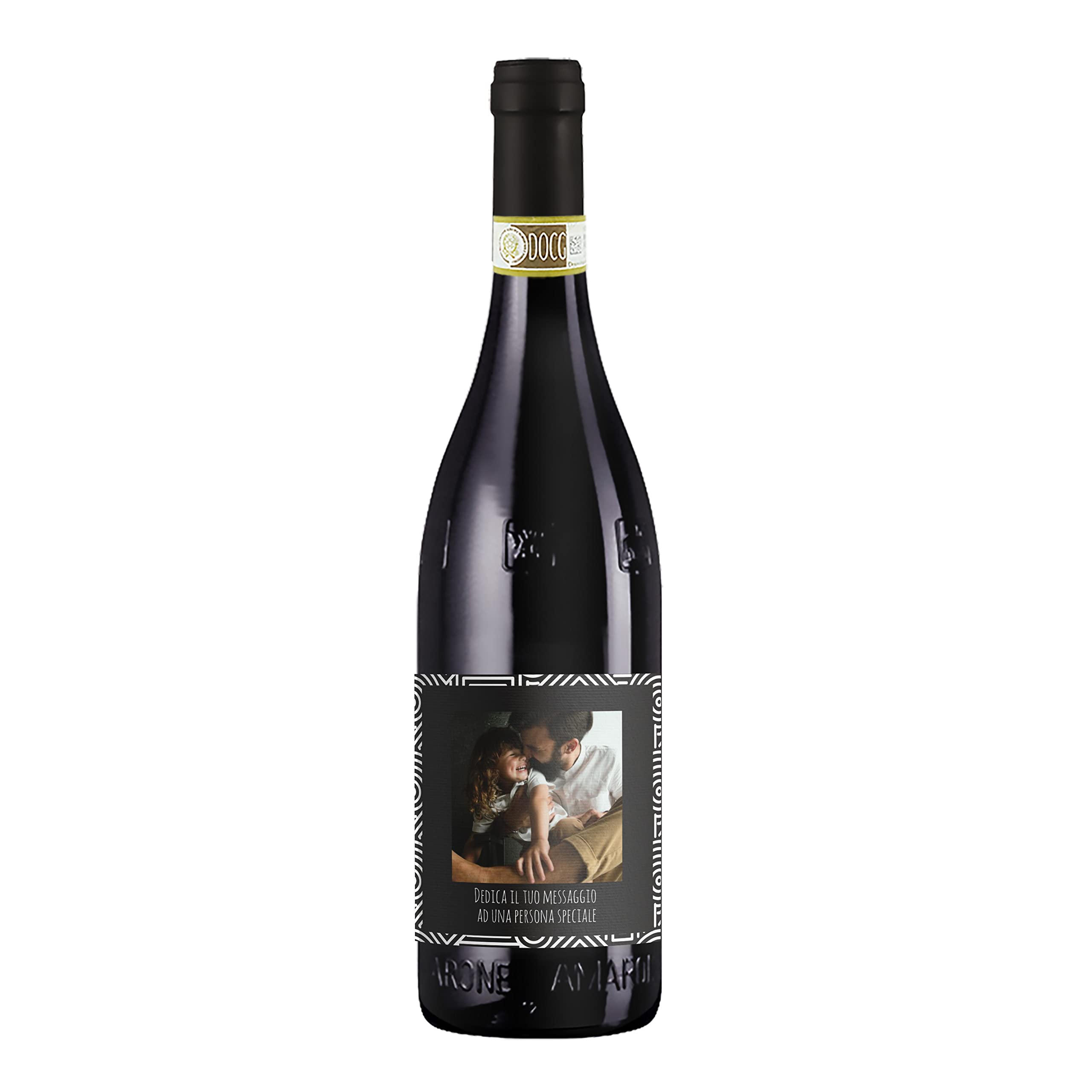 Bottiglia di Amarone della Valpolicella DOCG con etichetta personalizzata - Idea regalo esclusiva e originale per uomo, festa del Papà, festa del Nonno, compleanno e Natale. (Foto e Testo)