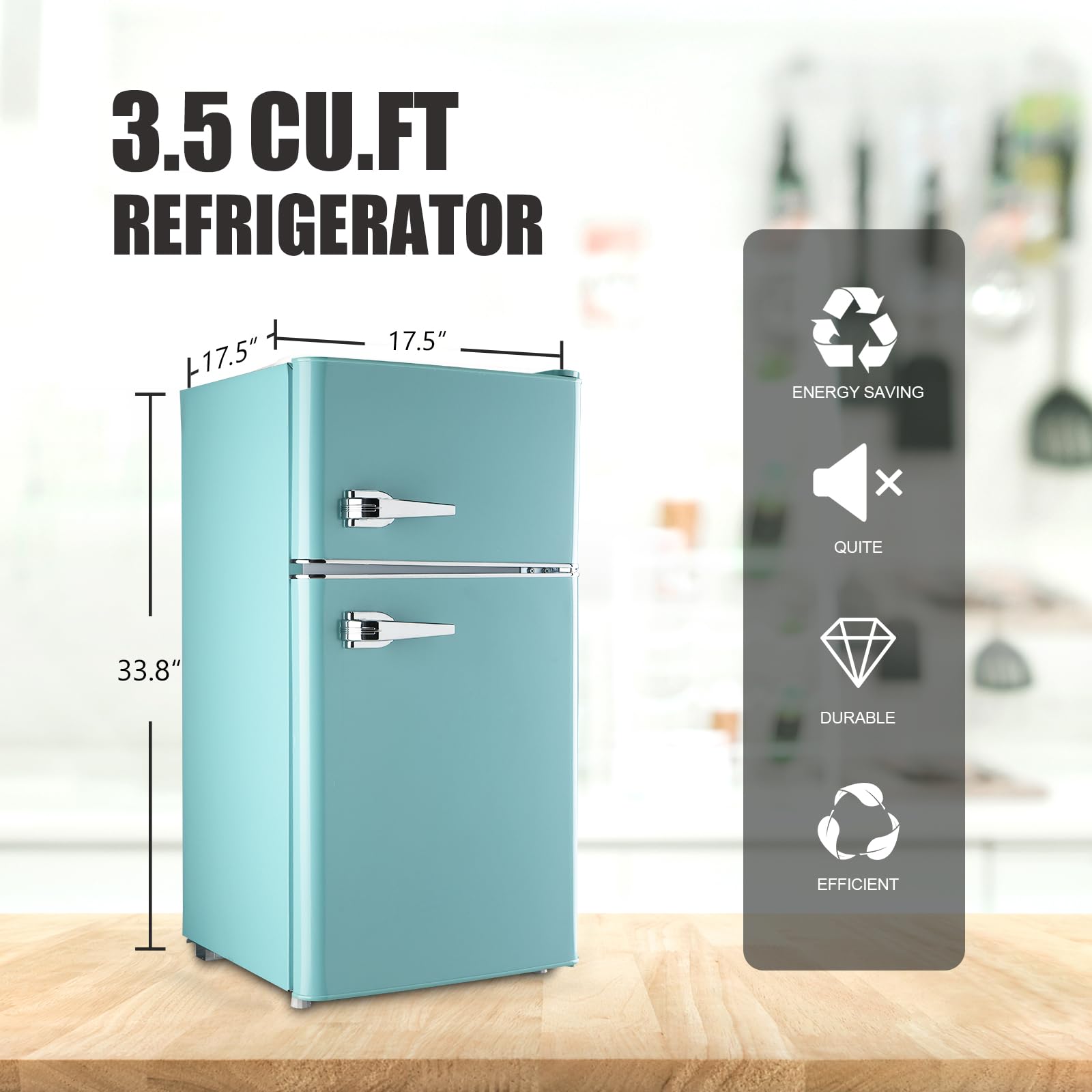 WANAI Compact Refrigerator 3.5Cu.Ft Classic Retro 2 Door Mini Fridge Adjustable Remove Glass Shelves Suitable for Dorm Garage and Office on Fridge.com