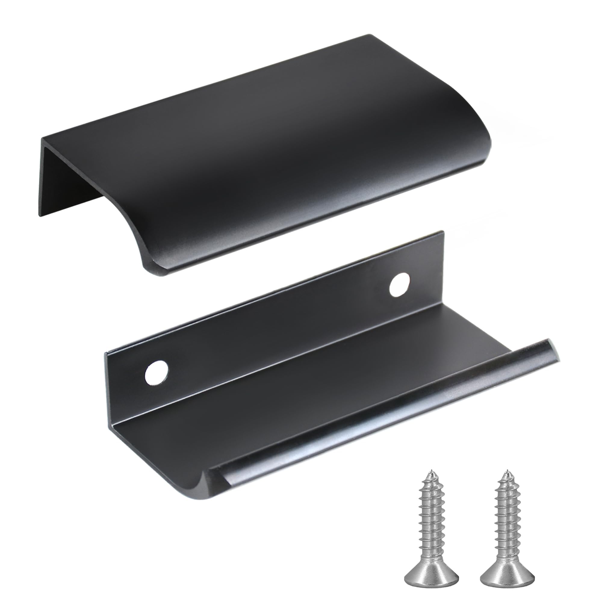 JOOJA 10 Pack Modern Style Finger Edge Pull Furniture DrawerHandles Hidden Cabinet Kitchen Drawer Handles Knobs,Black 80mm