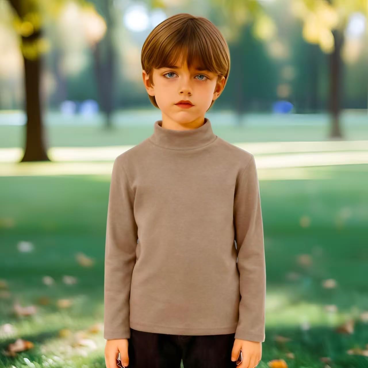 Vagefun Toddler Boys Girls Long Sleeve Shirt Fleece Elastic Mock Turtleneck Shirts Soft Lightweight Basic Tee for Kids 3T-10Y - Image 4