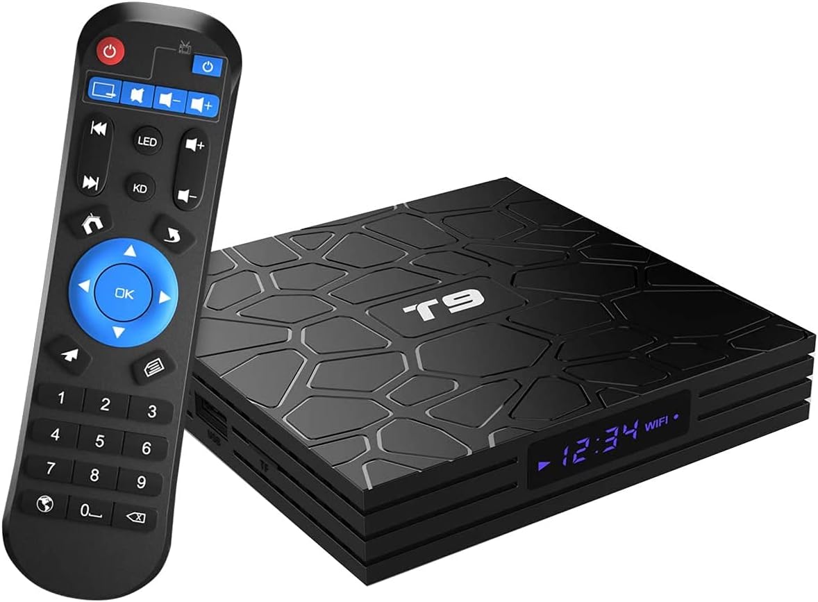 Android 9.0 TV Box, T9 Android Box 4GB RAM 32GB ROM RK3318 Quad-core Cortex-A53 BT4.0 2.4Ghz / 5.0Ghz WiFi Support 4k2k Ultra H.265 Smart Set- Top TV Box