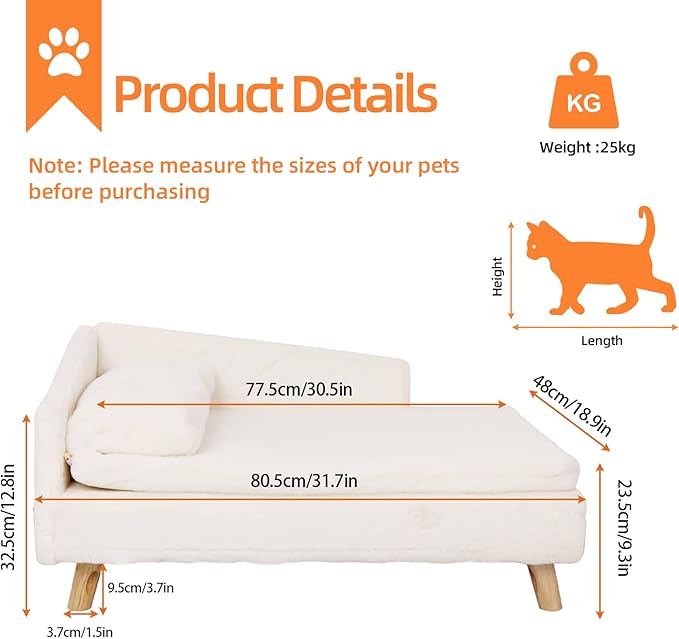 Cama Sofá Elevada para Perro Pequeño Mediano con Cojín y Marco de Madera miniatura 6