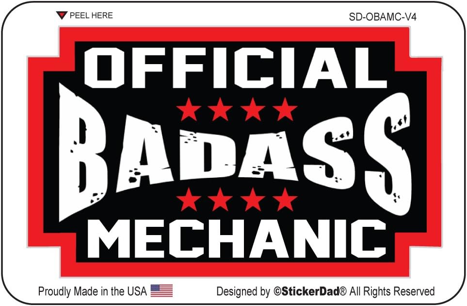 OFFICIAL BADASS MECHANIC V4 (3 PACK) Vinyl Hard Hat Helmet Decal - size: 3" X 1.75" - Hard Hat, Helmet, Windows, Walls, Bumpers, Laptop, Lockers, etc.
