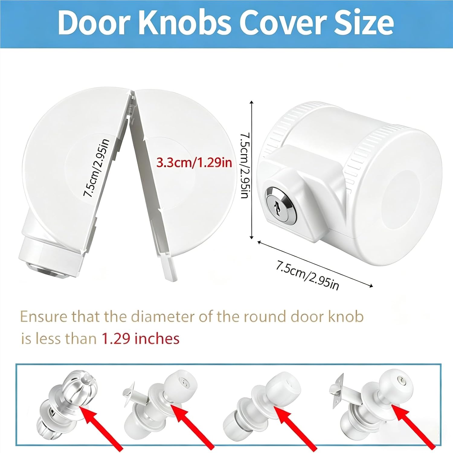 Door Knob Lock-Out Device – Prevents Turning of Door Knob and Access to Keyhole, Can be Used for Home Rentals,Evictions,Job Sites & More – Keyed Alike,ChildProof knob Lock Cover,White（2 Pack）