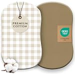 Pobibaby - 2 Pack Premium Fitted Neutral Crib Sheets for Standard Crib Mattress - Ultra-Soft Cotton Blend, Safe & Snug Fit, Stylish Gingham Crib Sheet (Khaki)
