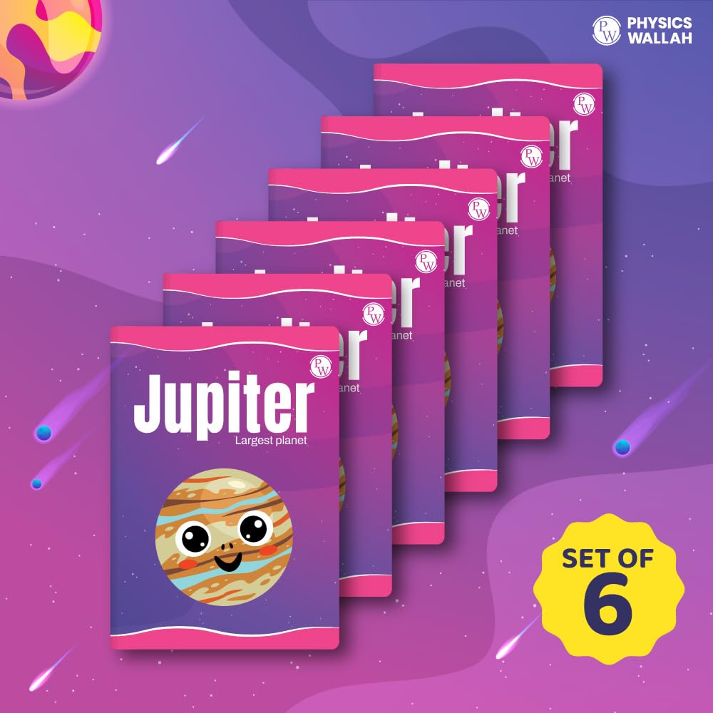 PW Physics Wallah - Cuaderno infantil de 172 páginas, 10 mm, caja de 6 unidades, diseño de Júpiter