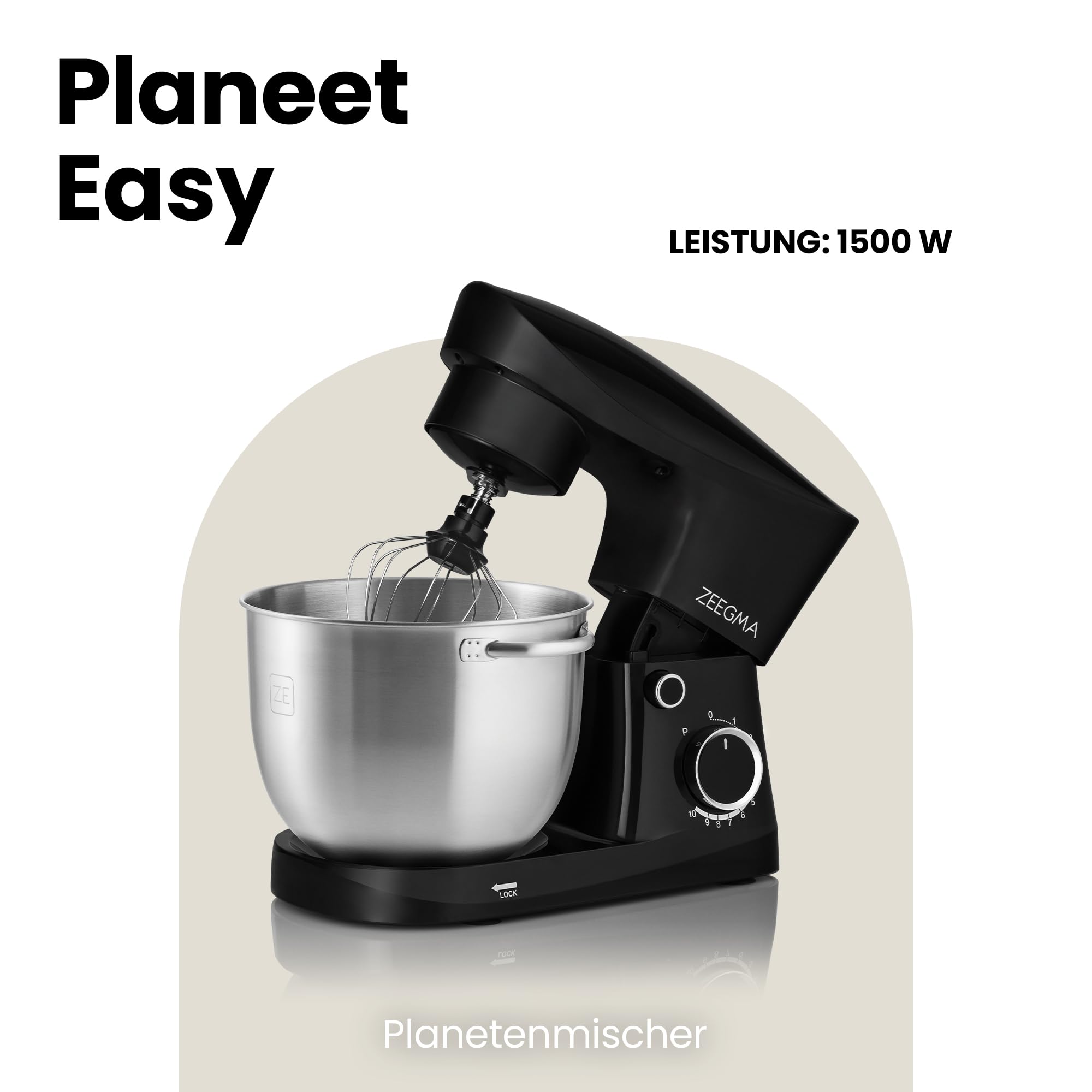 ZEEGMA Küchenmaschine 1900W 3-in-1 - Mit Fleischwolf, Mixer & 6,2L Schüssel