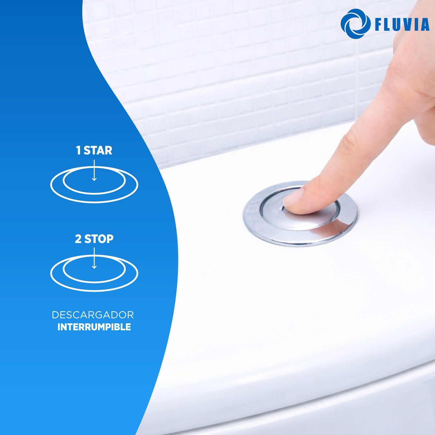 FLUVIA Déchargeur de chasse d'eau universel avec base et caoutchouc - Mécanisme WC interrompu, montage facile - Compatible avec les réservoirs à double chasse - Base filetée - Caoutchouc de fermeture