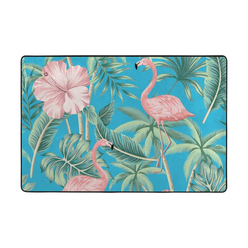Tapis de salon tropical bleu en velours corail de 183x122 cm