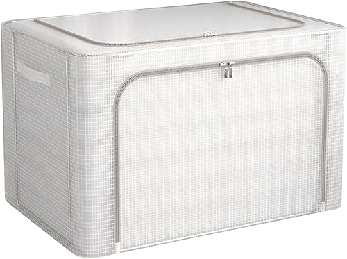 Miniatura 7 de Contenedores de almacenamiento de ropa, caja de almacenamiento plegable con marco de metal, juego organizador apilable de 24 litros con ventana