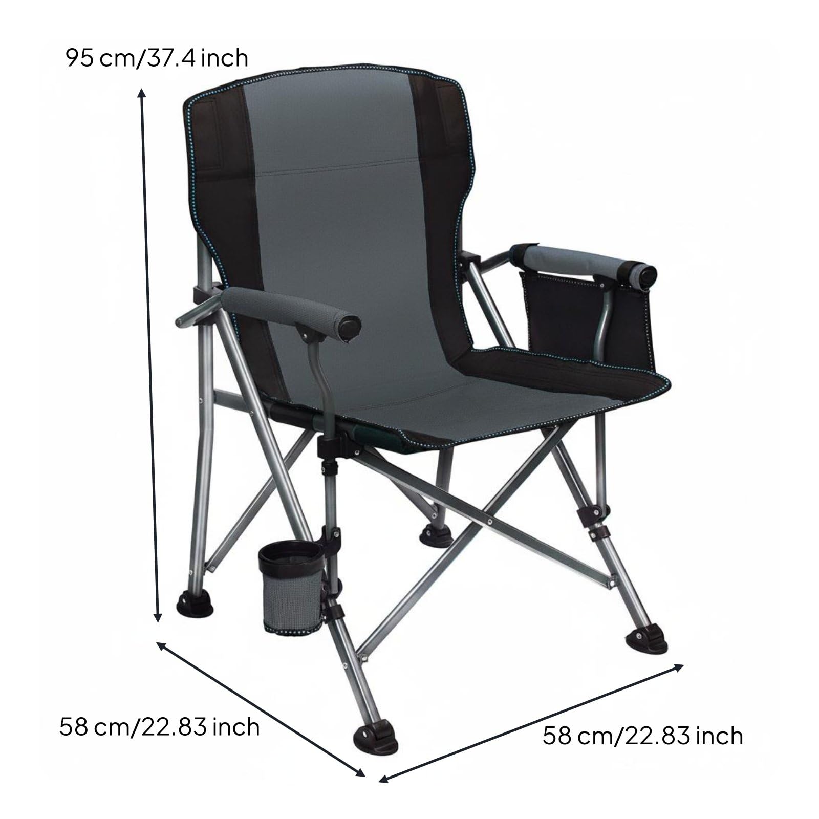 Baoblaze Chaise Pliante de Camping avec Dossier Haut et Support de Tasse Siège Portable en Acier et Oxford pour Pêche Pique-Nique et Barbecue en Plein Air, Gris