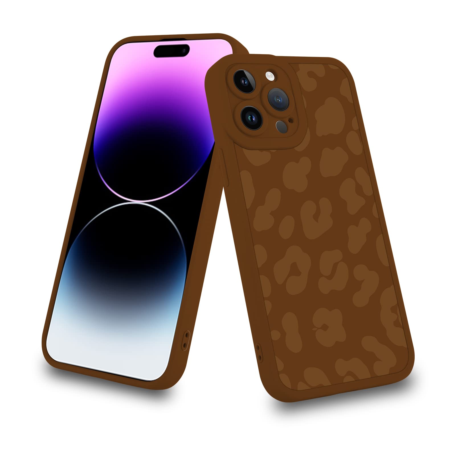 KANGHAR for iPhone 14 Pro Max Case Silicone Cute Brown Leopard Print Pattern Slim Fit Cover with Cheetah Print for Women Girls Protective Phone Case for iPhone 14 Pro Max 6.7 Inch